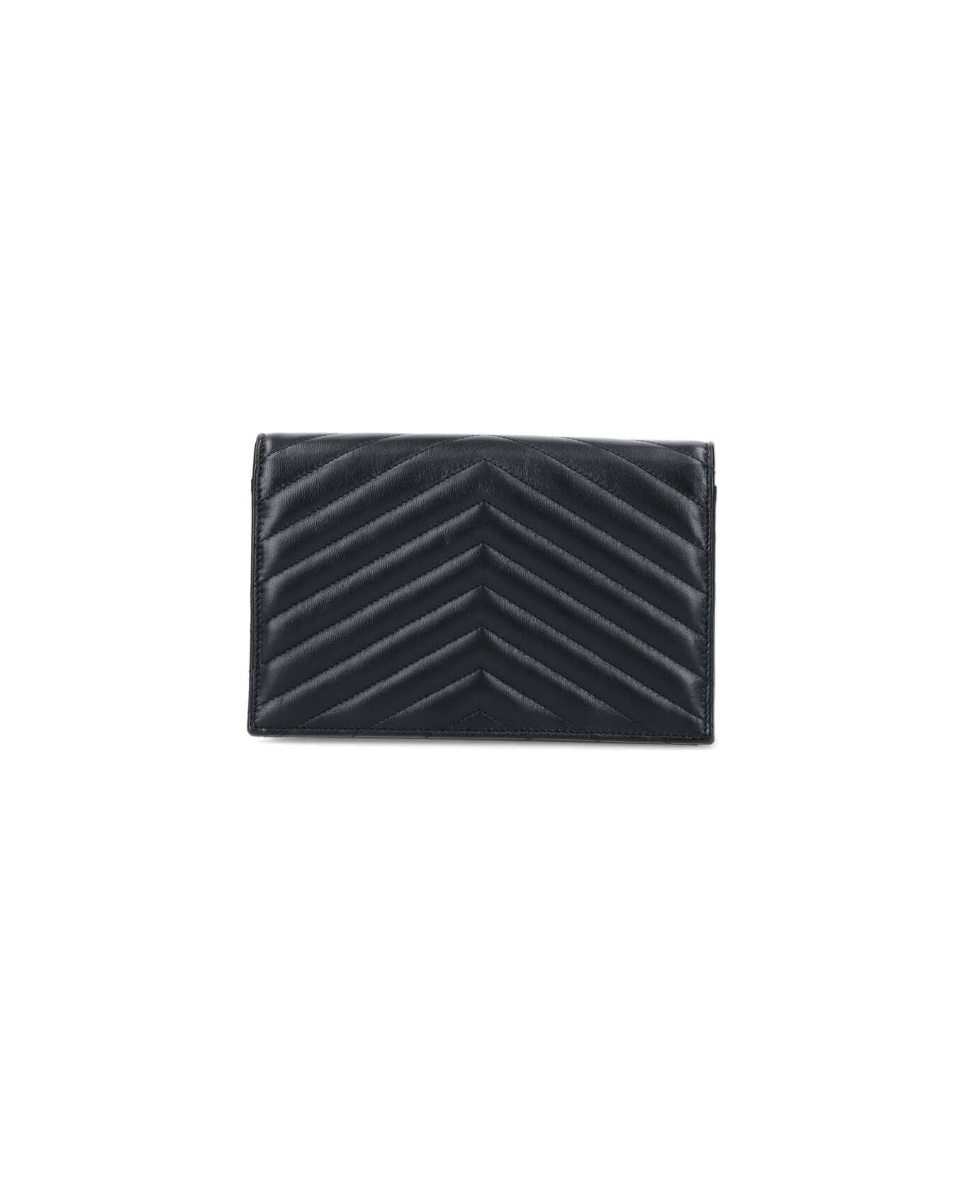 Saint Laurent Envelope Cassandre Chain Wallet - Black