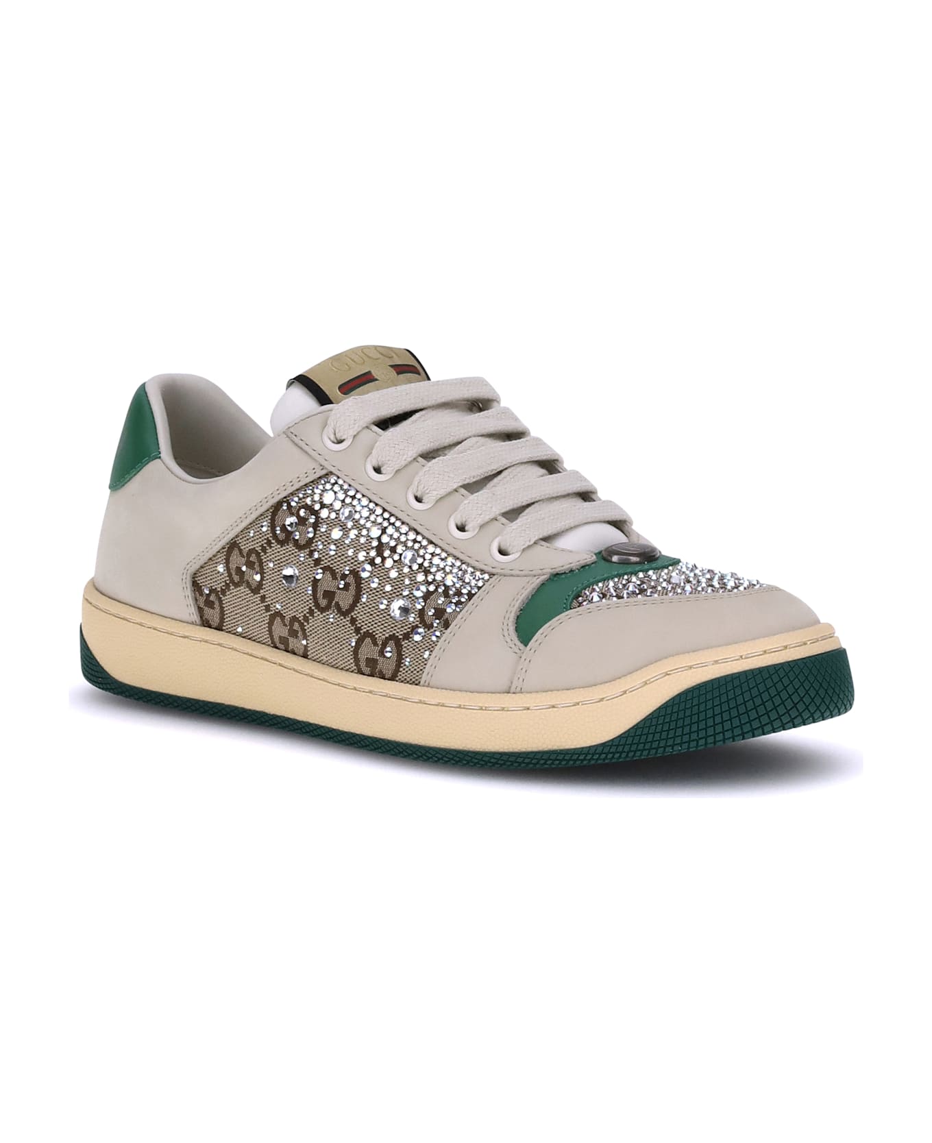 Gucci Rhinestone Screener Sneakers - Beige