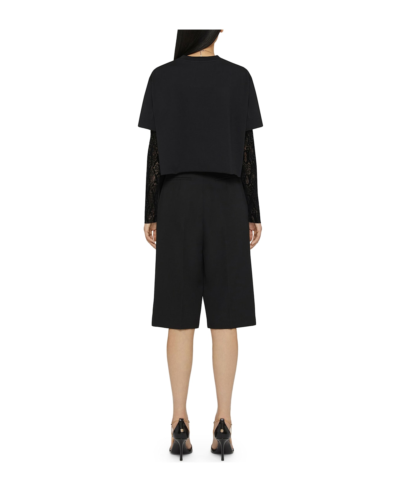 Givenchy Short Cotton And Python Tulle T-shirt - Black
