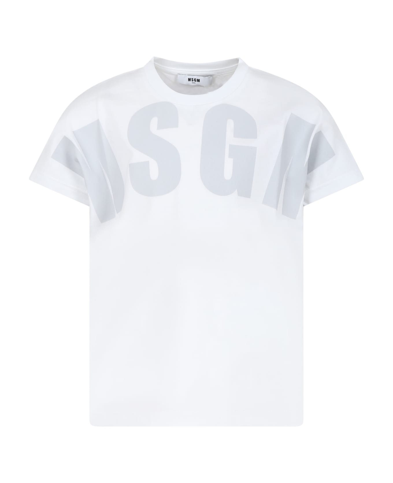 MSGM White T-shirt For Kids With Logo - White Tシャツ＆ポロシャツ