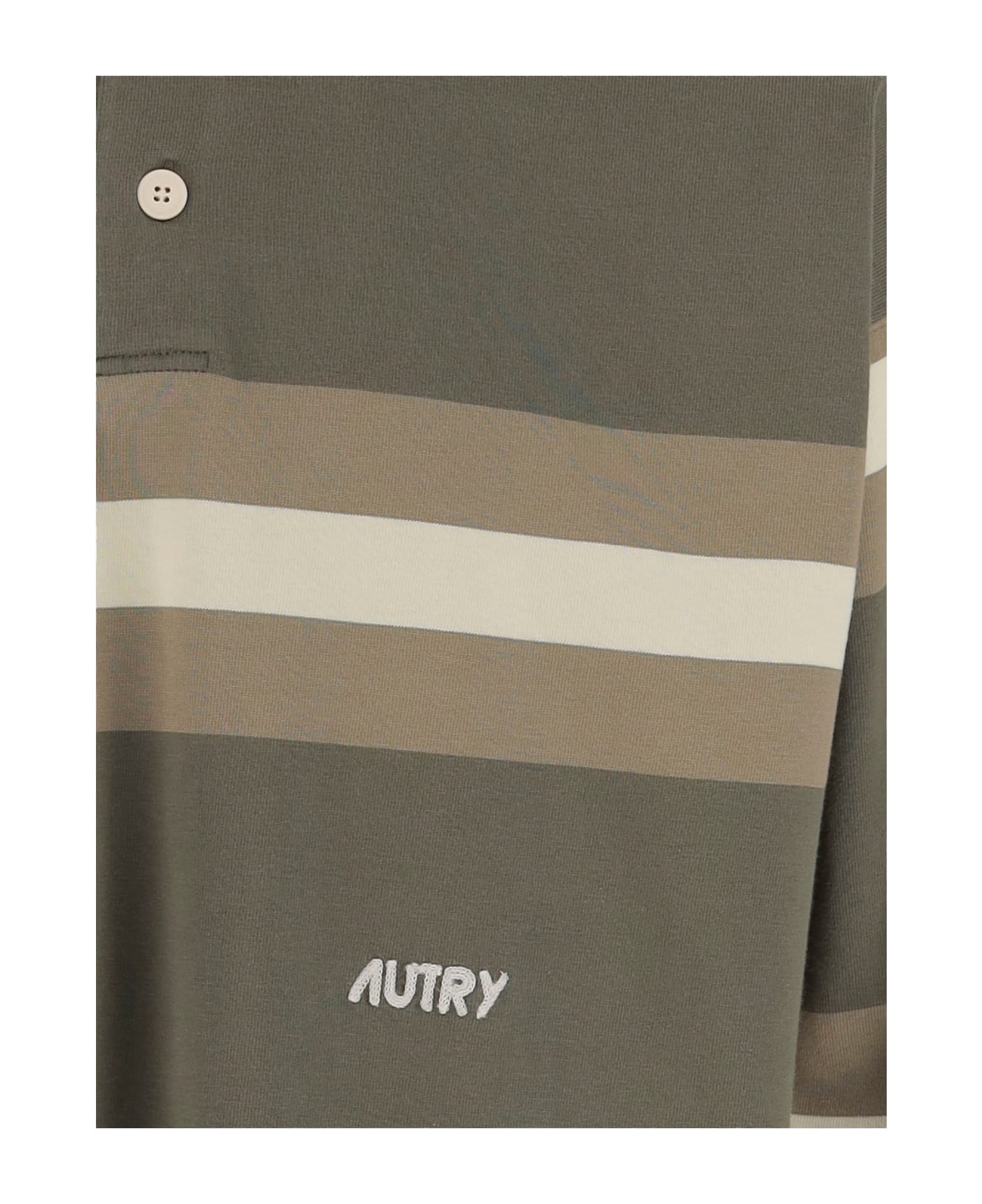 Autry Cotton Polo Shirt With Striped Pattern And Logo - Red