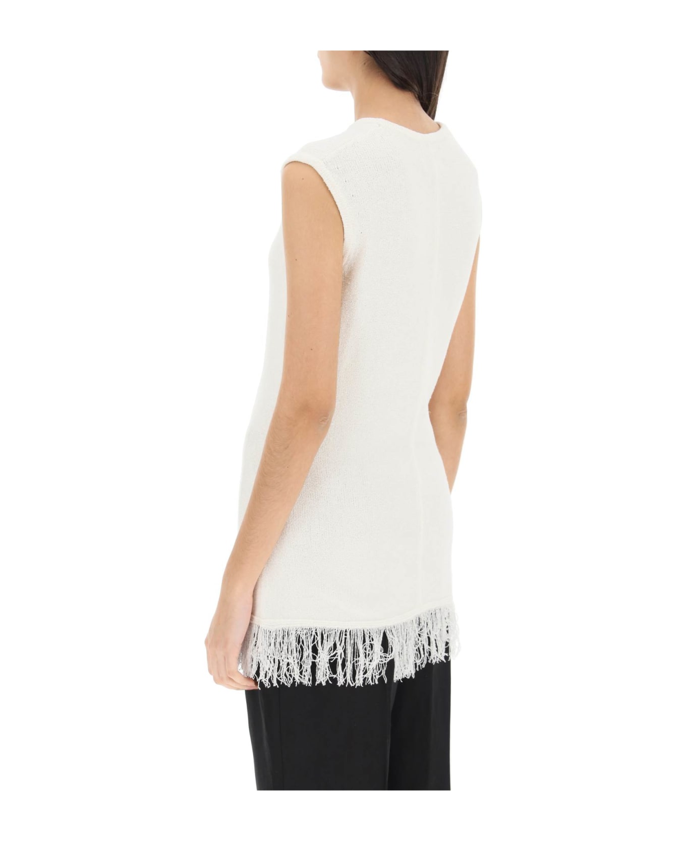 Loulou Studio Fringed Bouclé Knit Top - IVORY (White)
