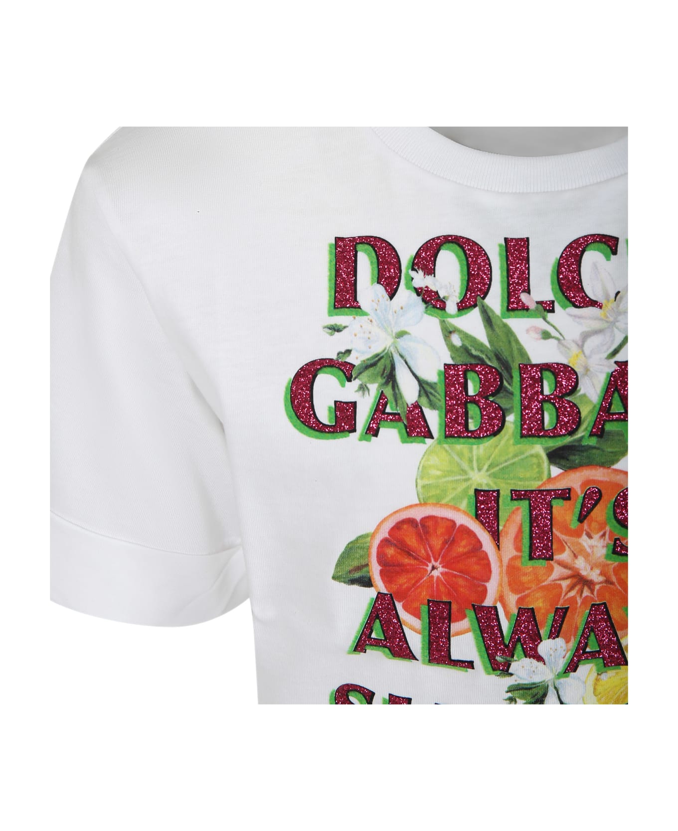 Dolce & Gabbana White T-shirt For Girl With Multicolor Print - White