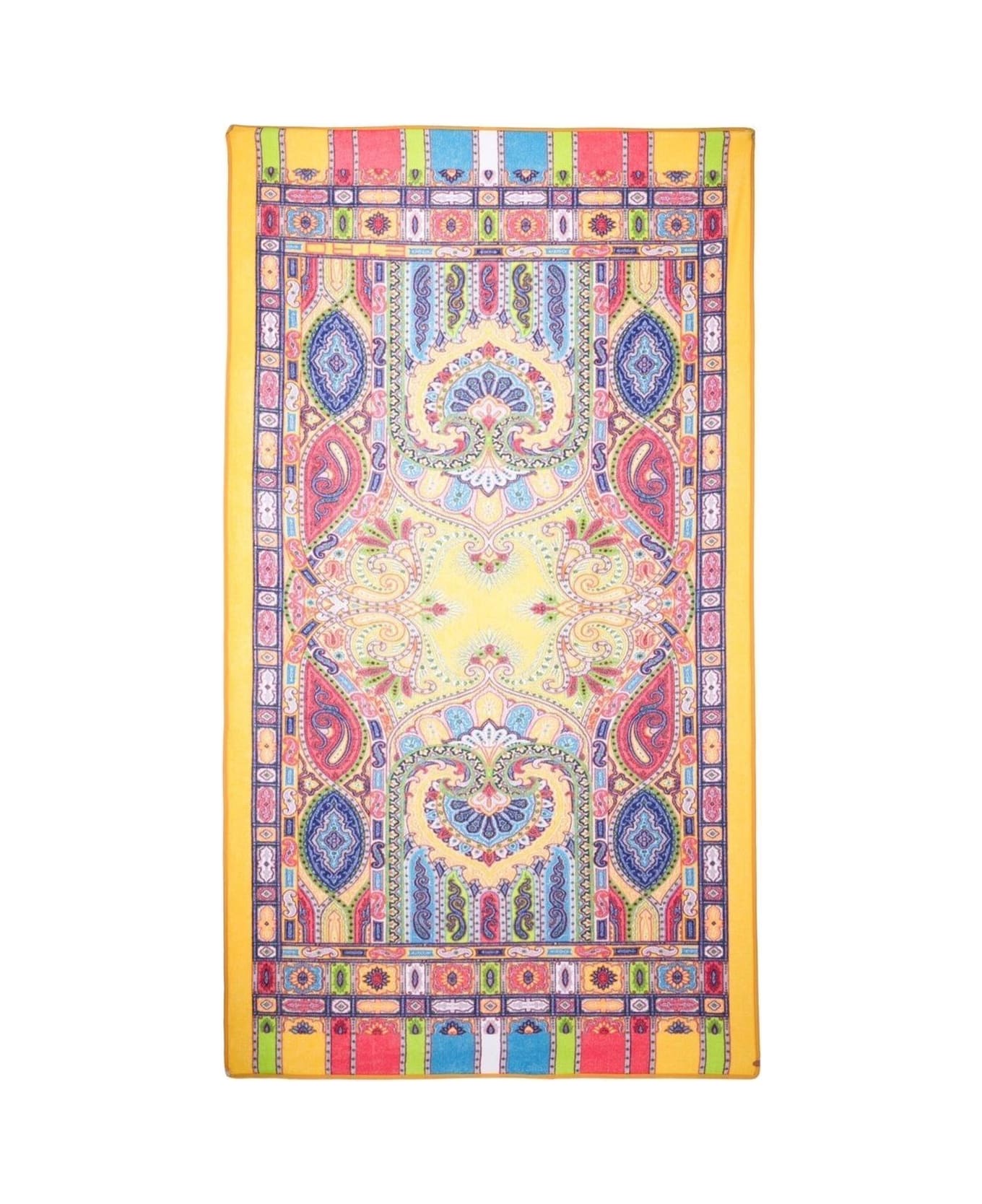 Etro Multicolor Beach Towel With Paisley Ornamental Print In Cotton Terry Home - Yellow