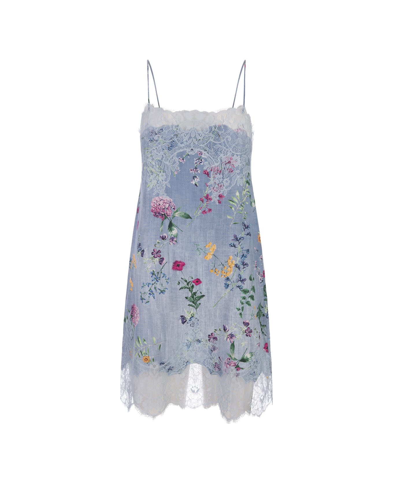 Ermanno Scervino Light Blue Lingerie Dress With Floral Print - Blue ランジェリー＆パジャマ