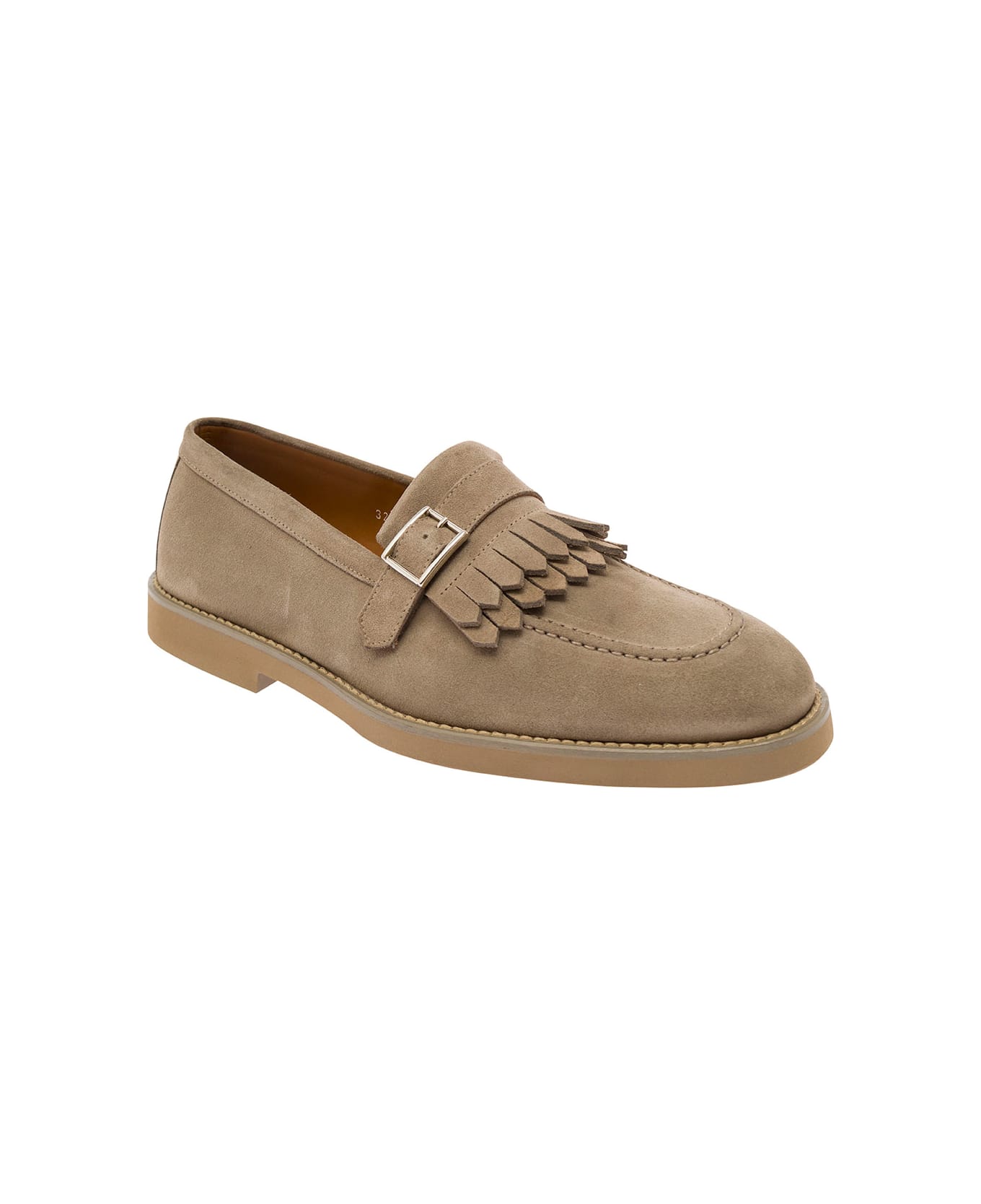 Doucal's Beige Loafers With Fringe And Buckle In Suede Man - Beige ローファー＆デッキシューズ