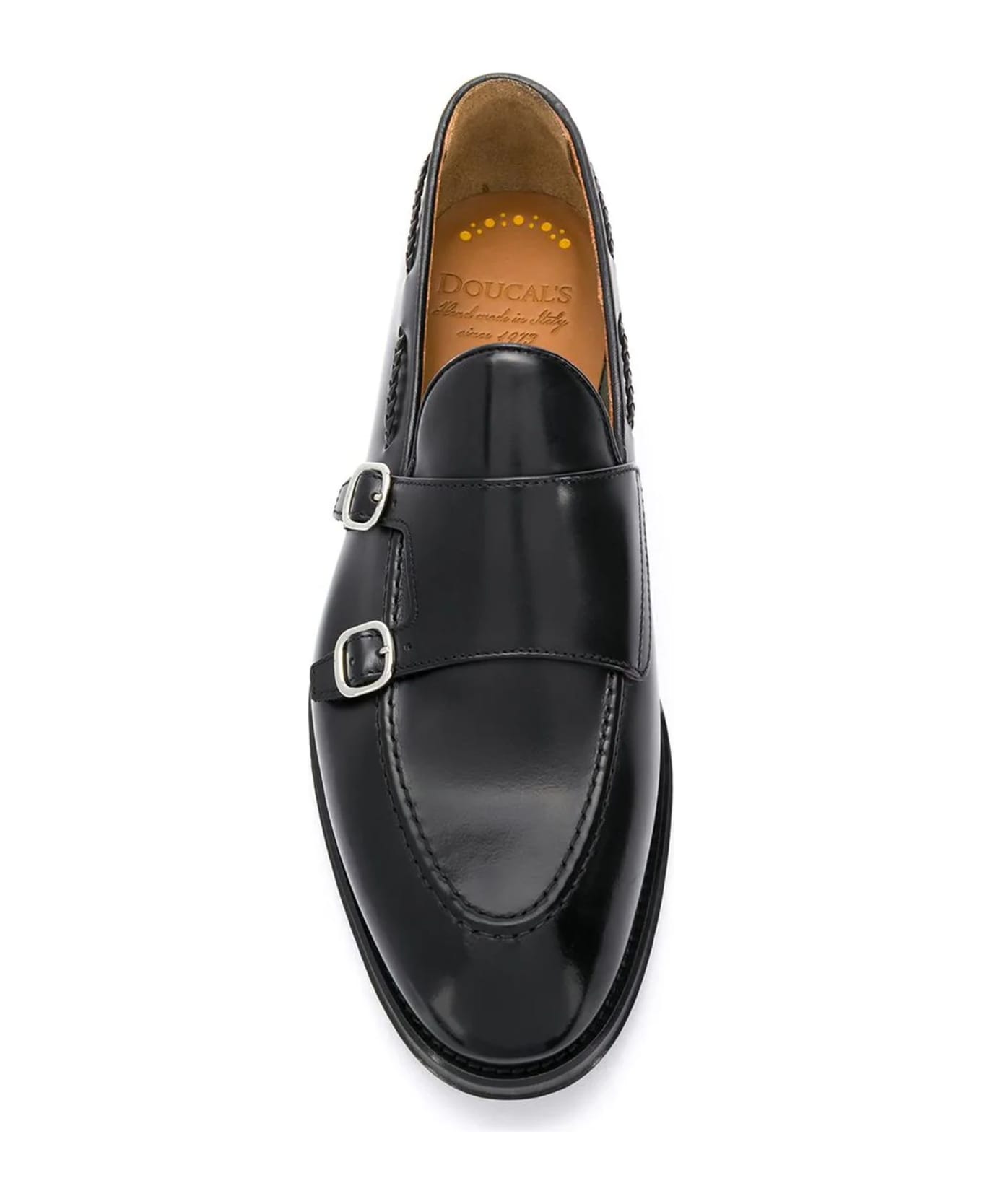 Doucal's Black Leather Polished Monk Shoes - Black
