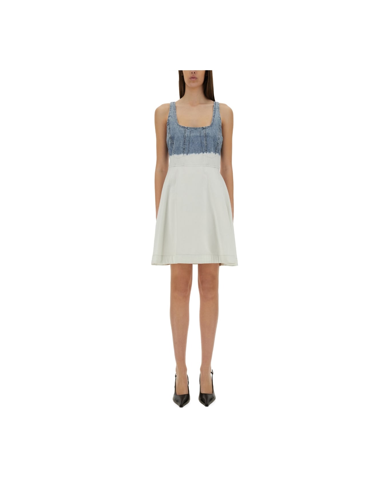 M05CH1N0 Jeans Two-tone Denim Dress - WHITE