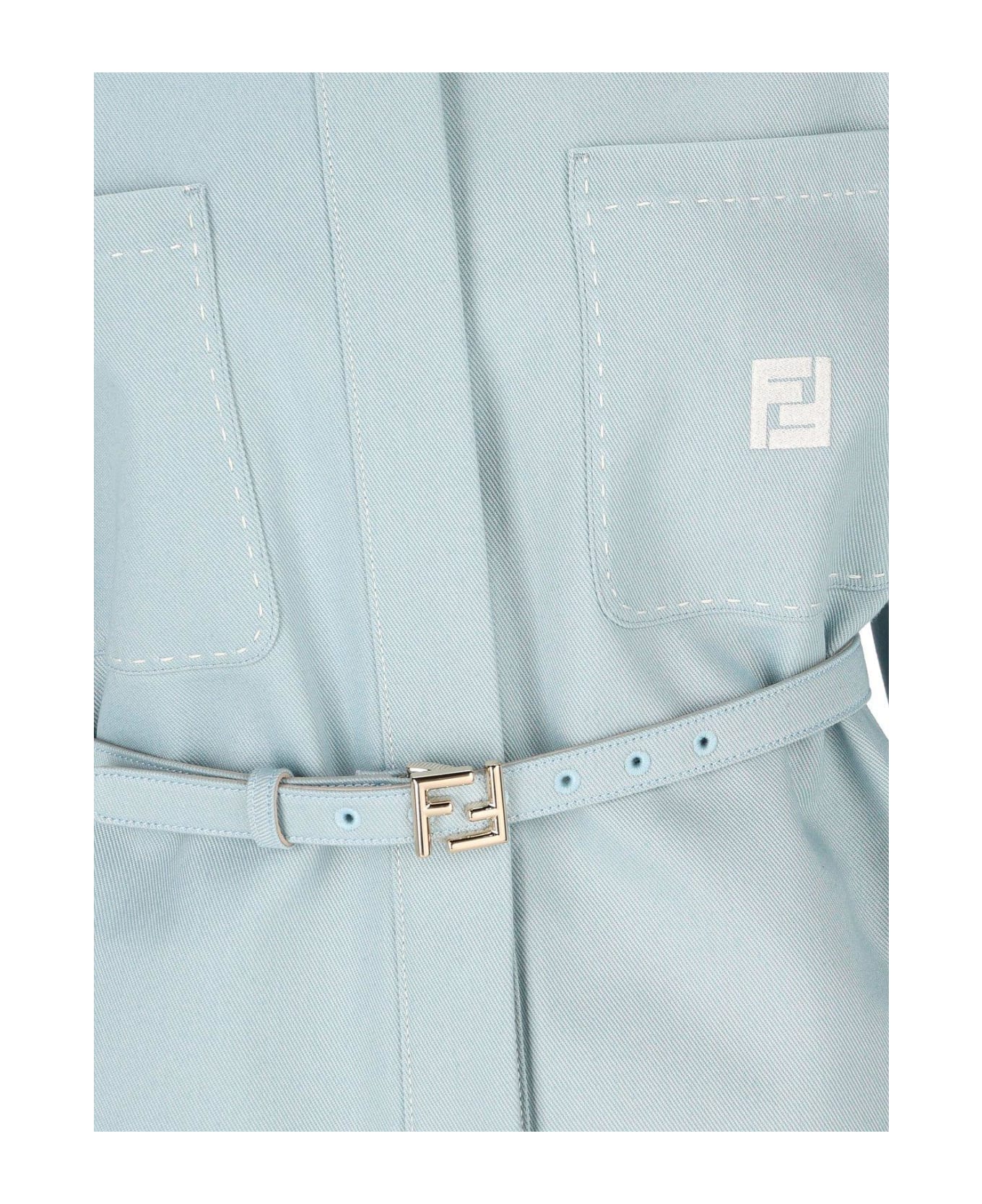 Fendi Belted Collared Jacket - Blue