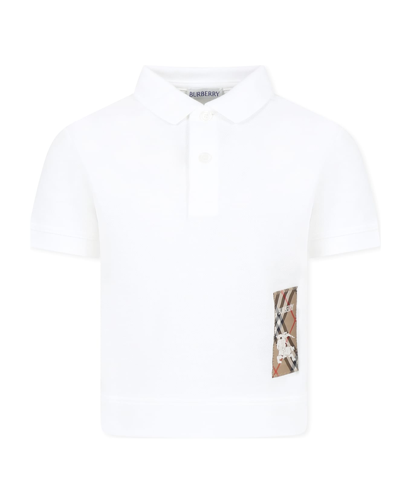 Burberry White Polo Shirt For Boy With Equestrian Knight - White