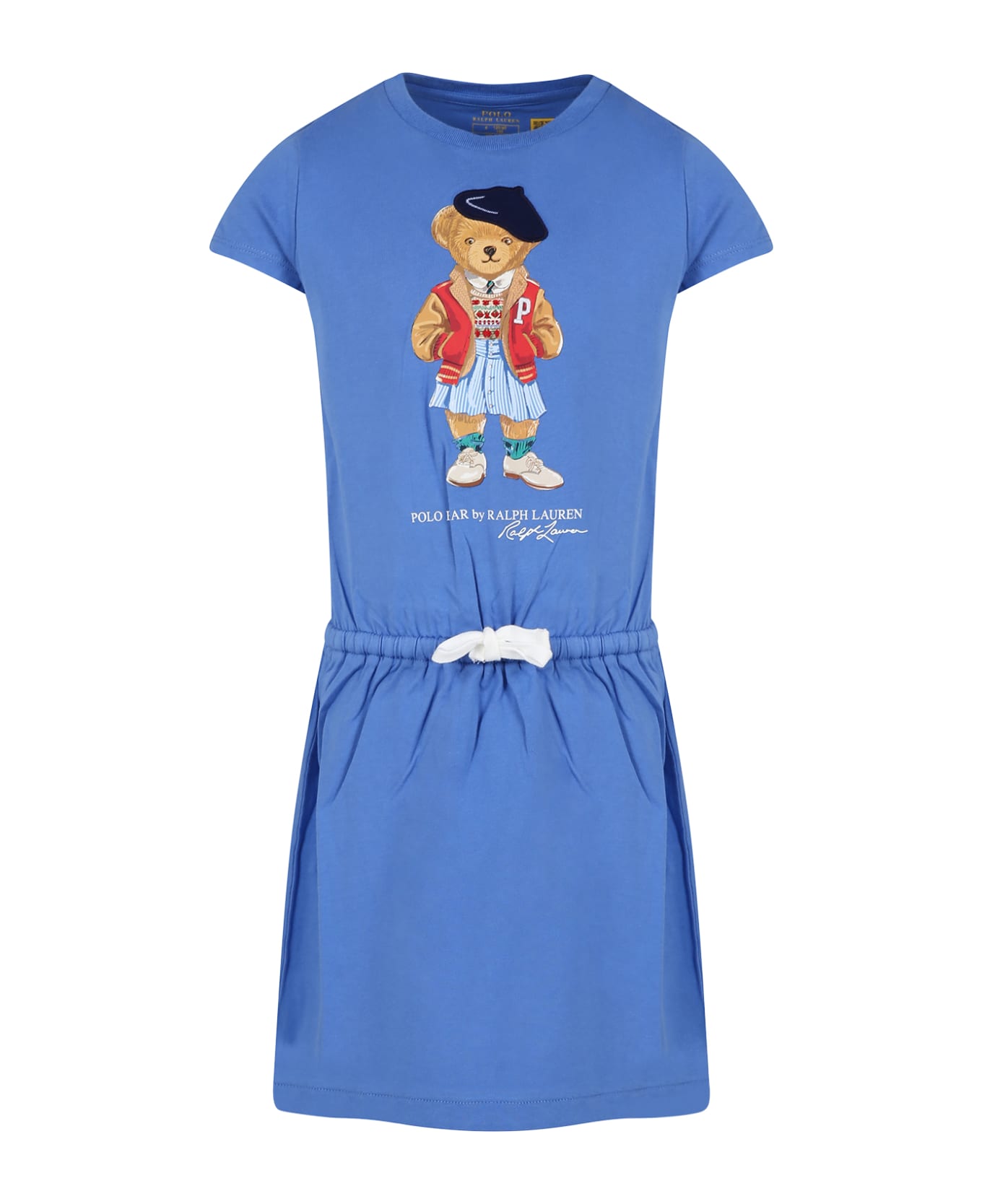 Ralph Lauren Light Blue Dress For Girl With Polo Bear - Light Blue ワンピース＆ドレス