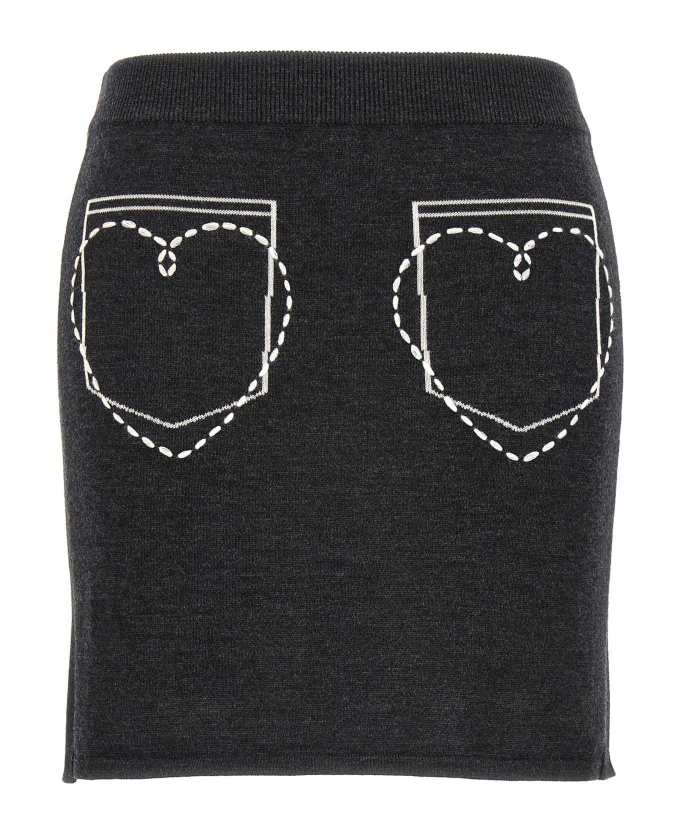 M05CH1N0 Jeans Contrast Embroidery Skirt - Gray