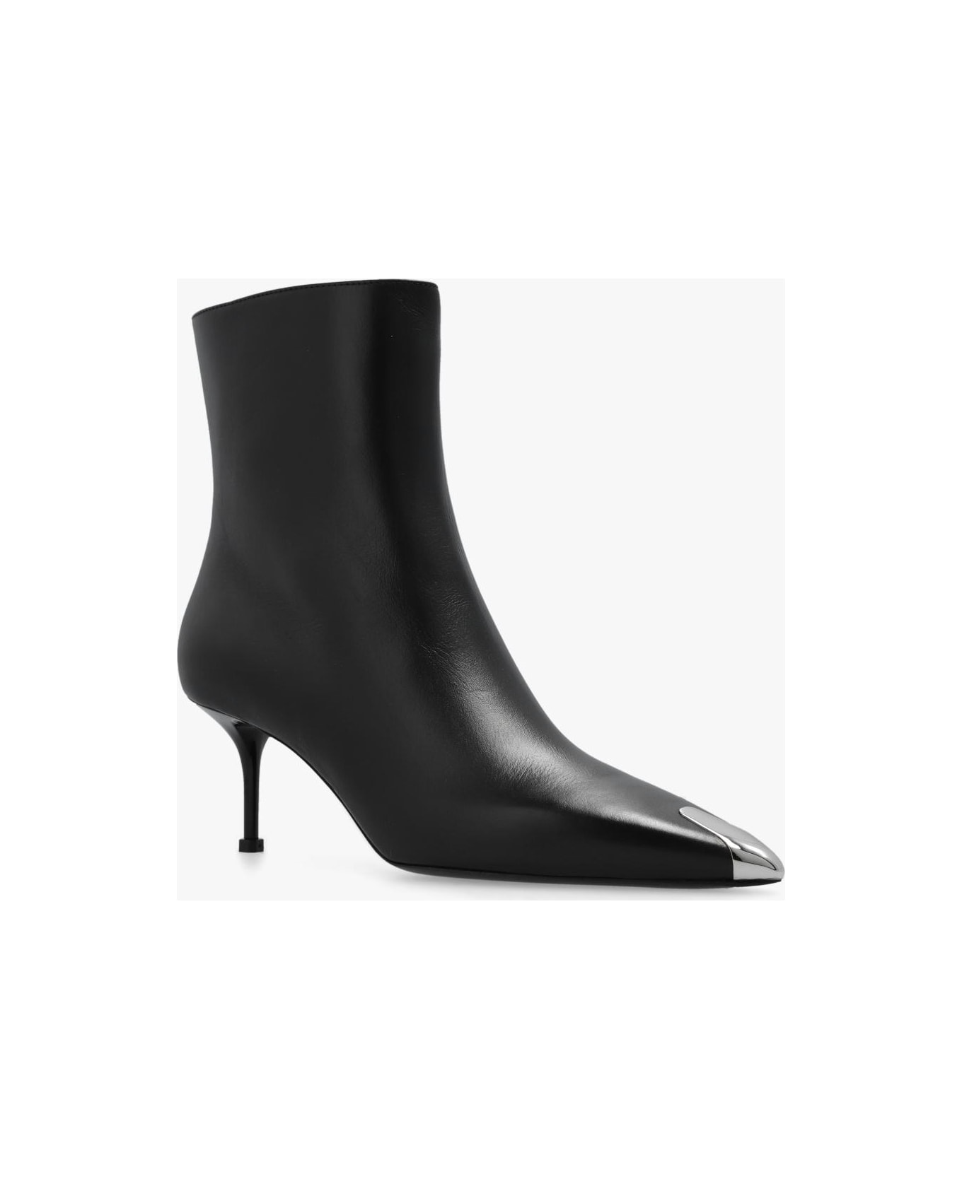 Alexander McQueen Leather Heeled Ankle Boots - BLACK/SILVER