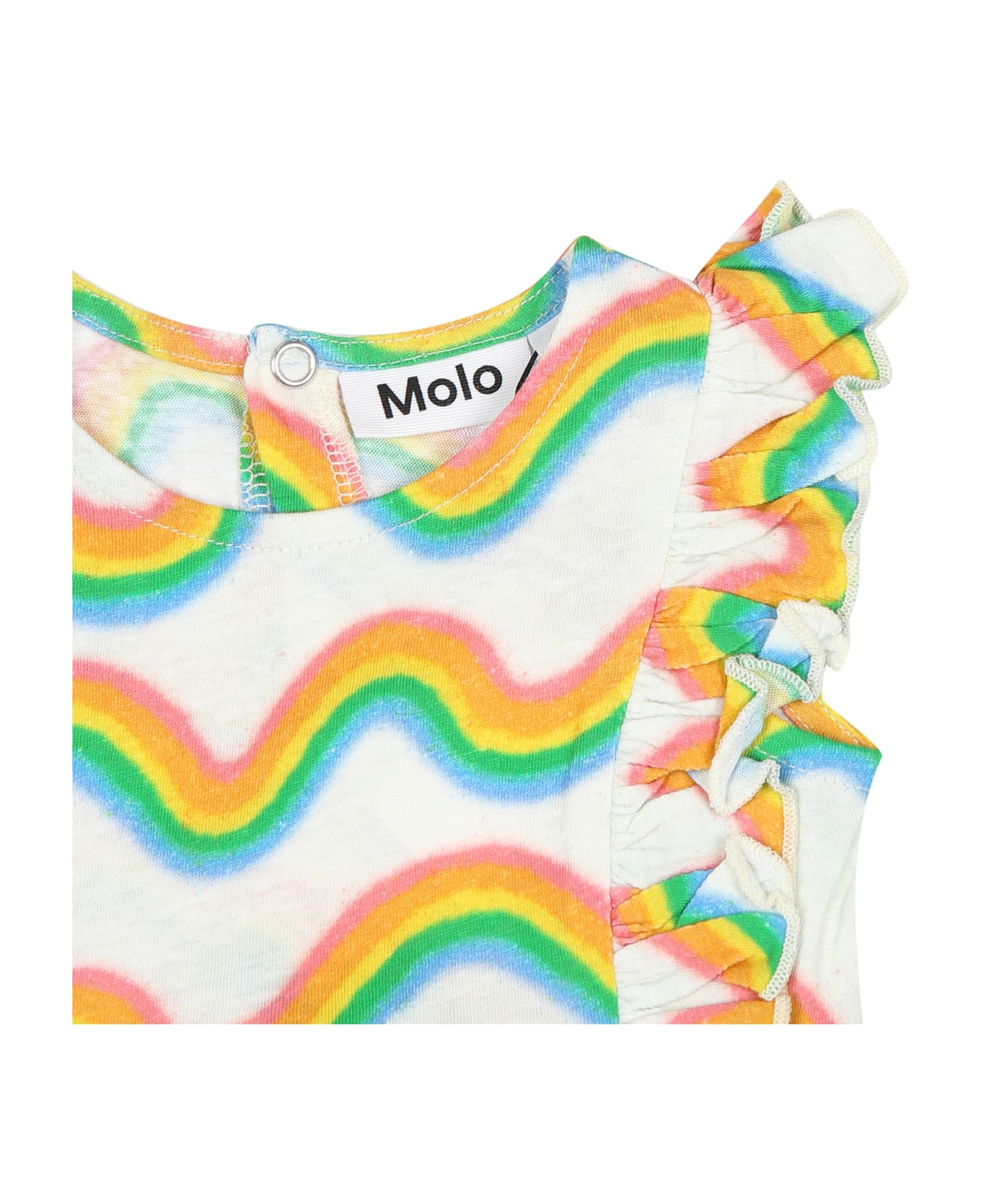 Molo White Romper For Baby Girl With Rainbow Print - Multicolor