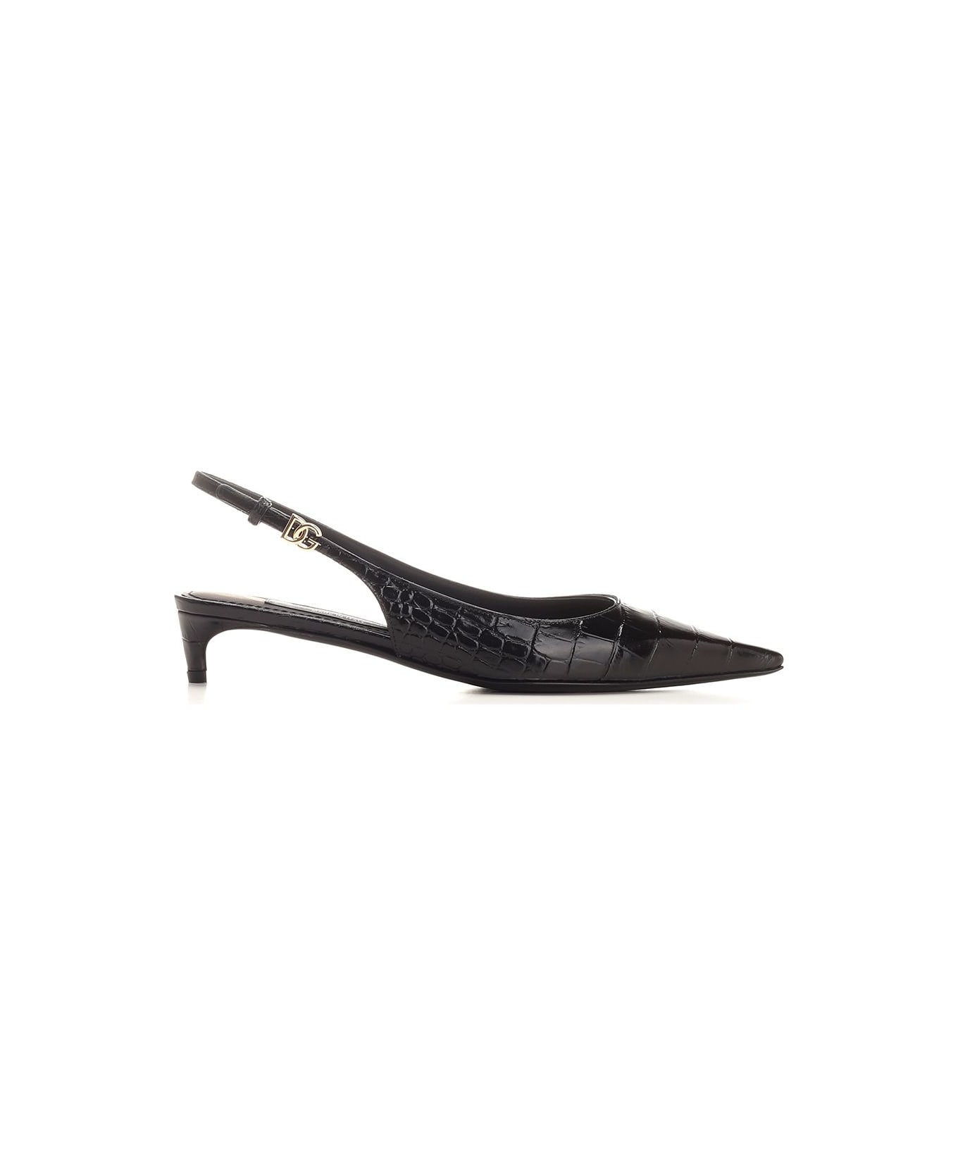 Dolce & Gabbana Crocodile Effect Slingback - Black