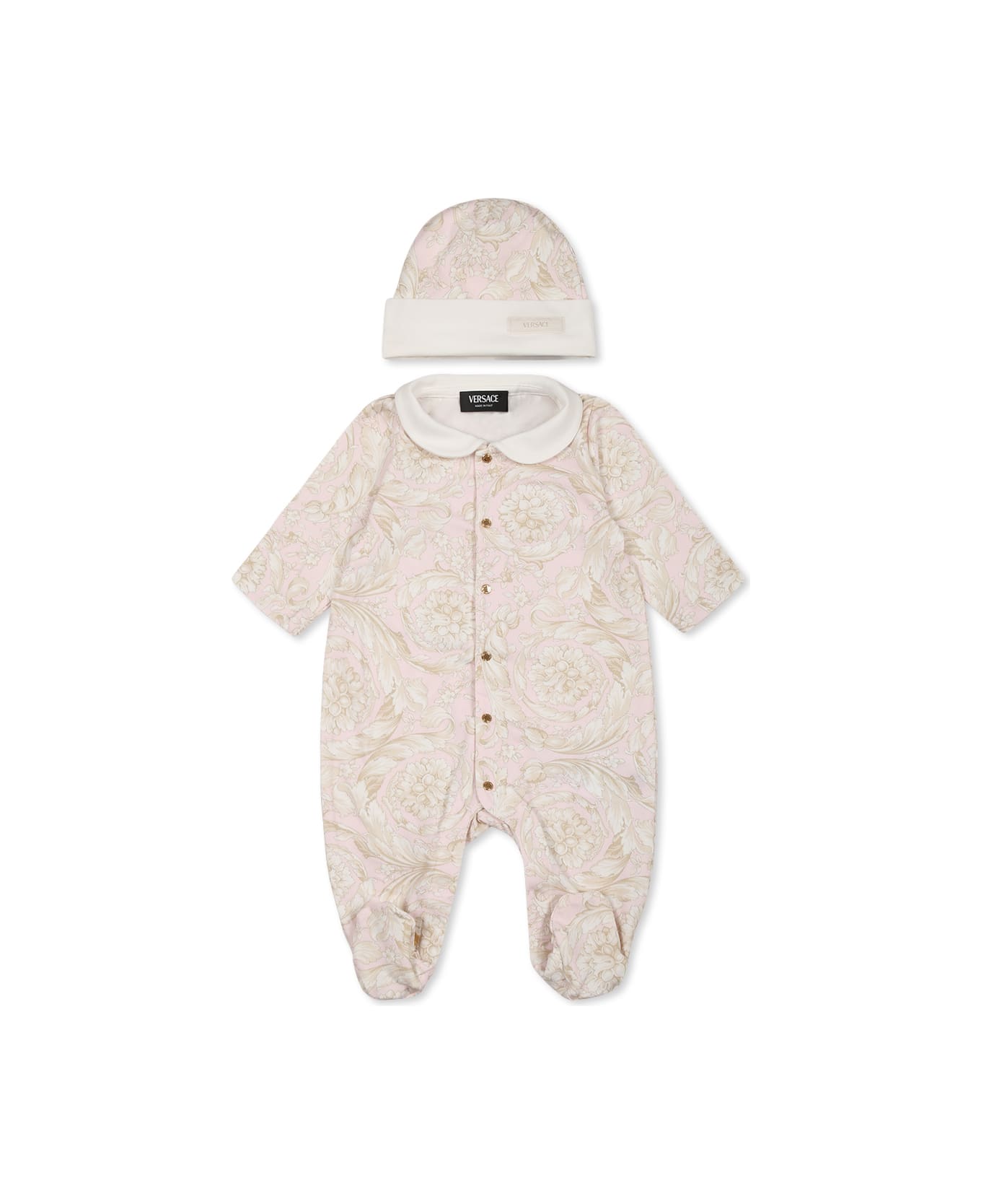 Versace Pink Babygrow Set For Baby Girl With Baroque Print - Pink