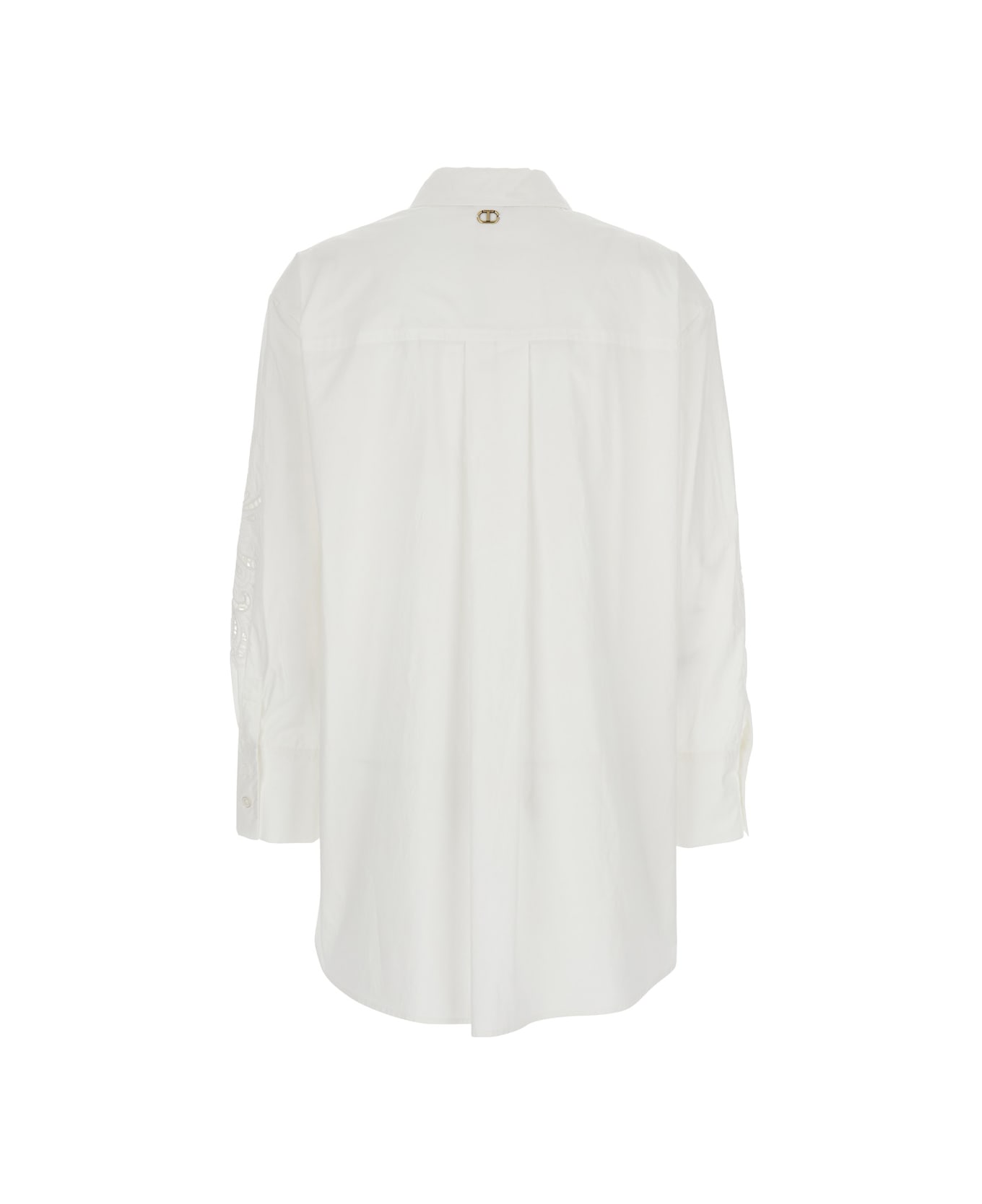TwinSet White Shirt With All-over Lace Embroidery In Cotton Woman - White