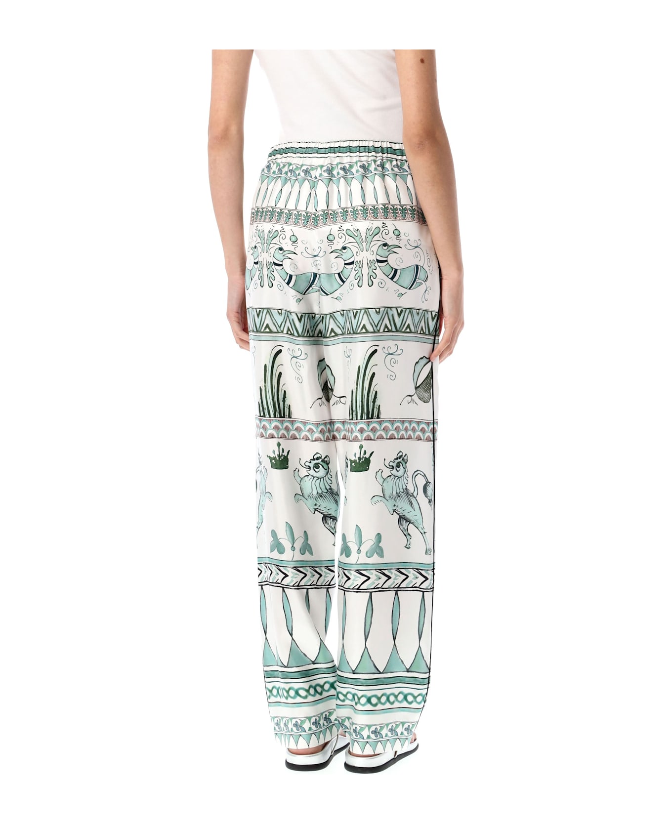 Fabiana Filippi Silk Twill Printed Trousers - WHITE/OTTANIO