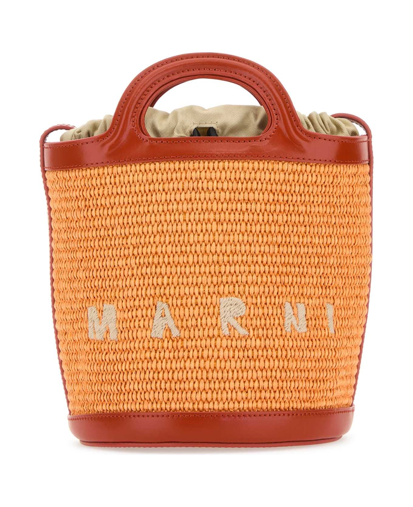 Marni Two-tone Leather And Raffia Tropicalia Bucket Bag - ARABESQUEARABESQUE