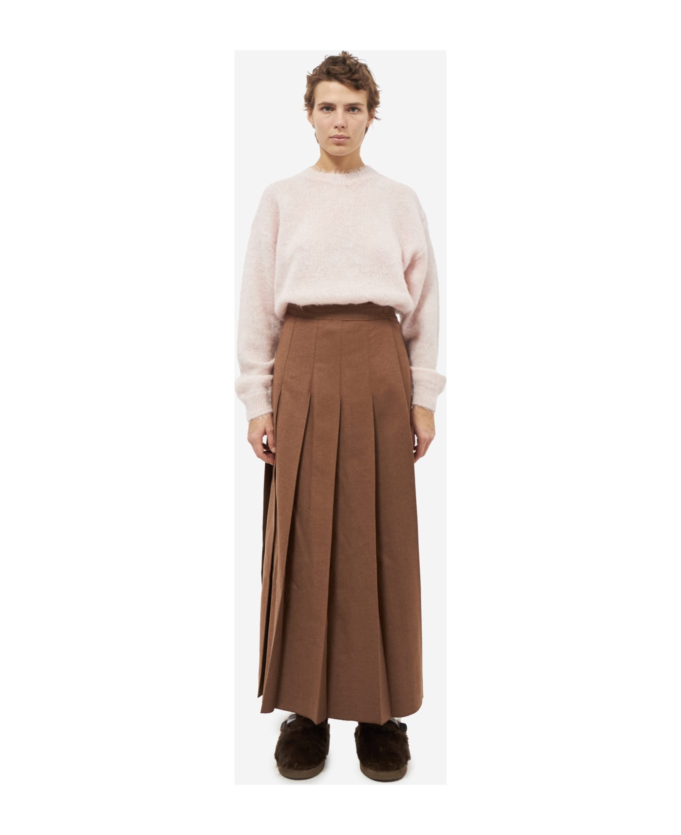 Auralee Twill Pleated Skirt - brown