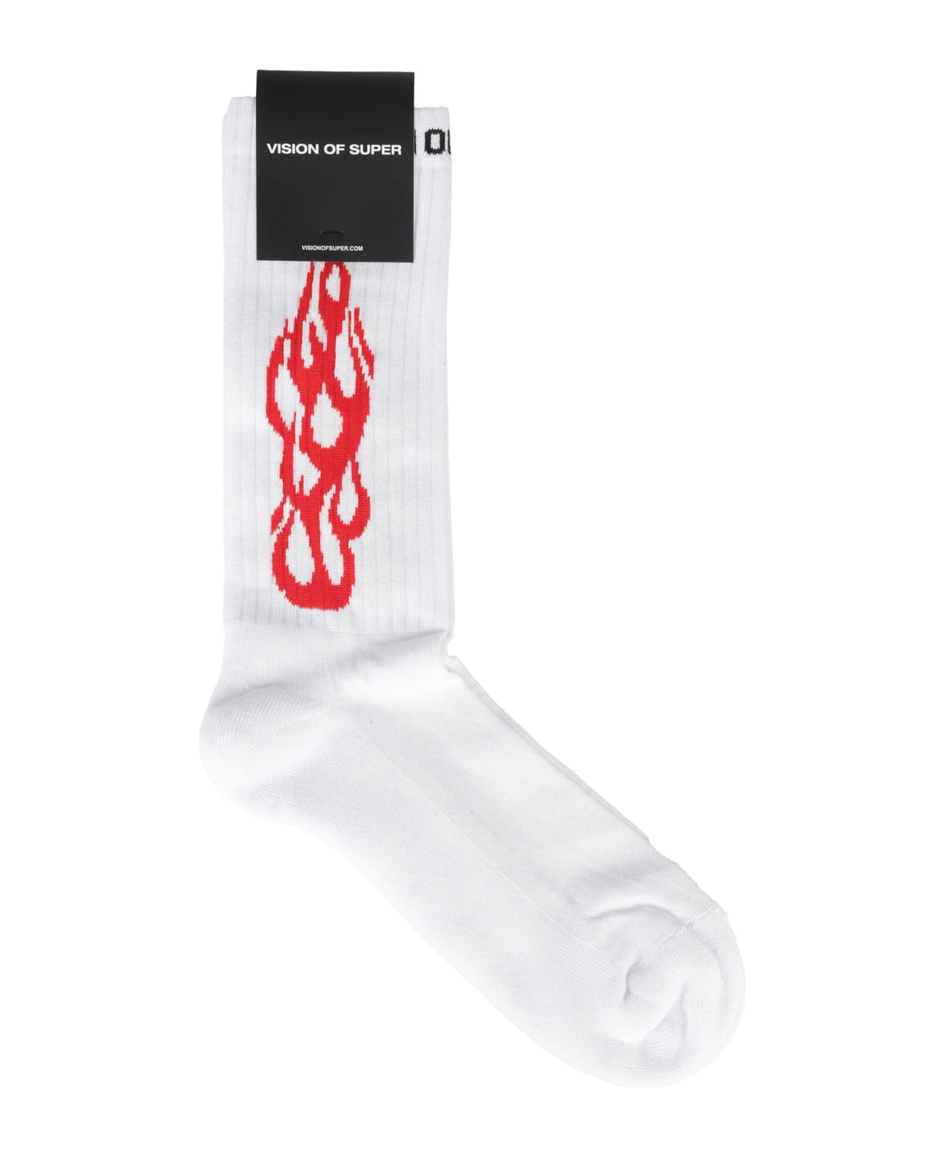 Vision of Super White Socks With Red Tribal - White Red