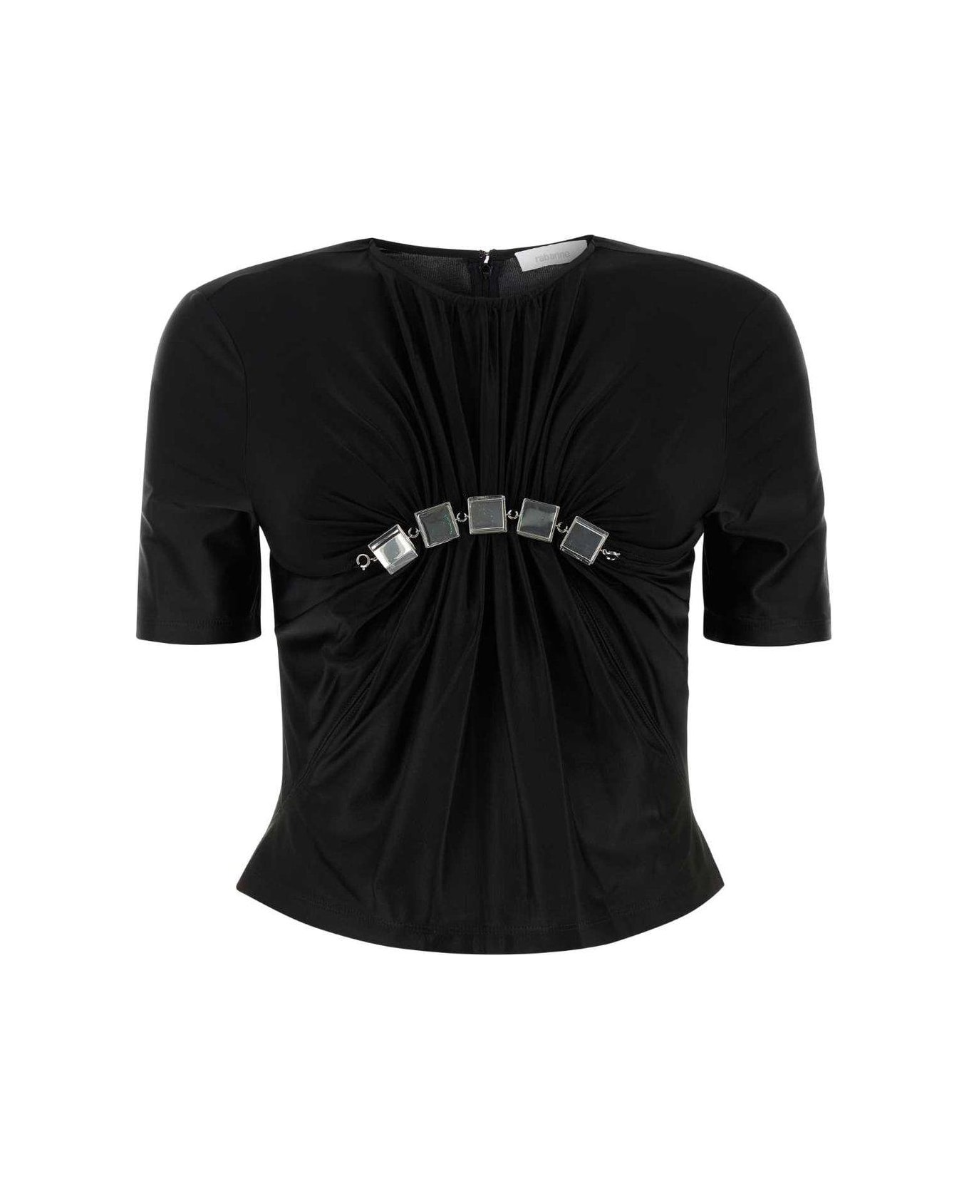 Paco Rabanne Embellished Draped Mock Neck Top - Black Tシャツ