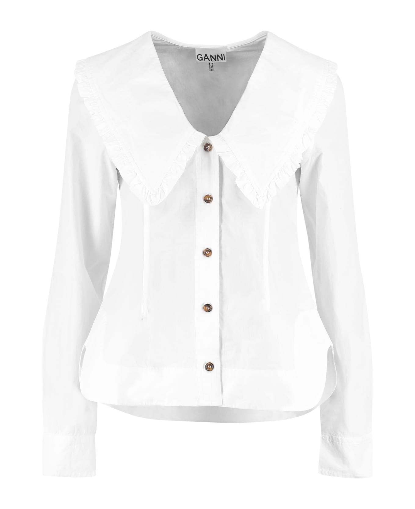 Ganni Maxi Collar Cotton Shirt - White