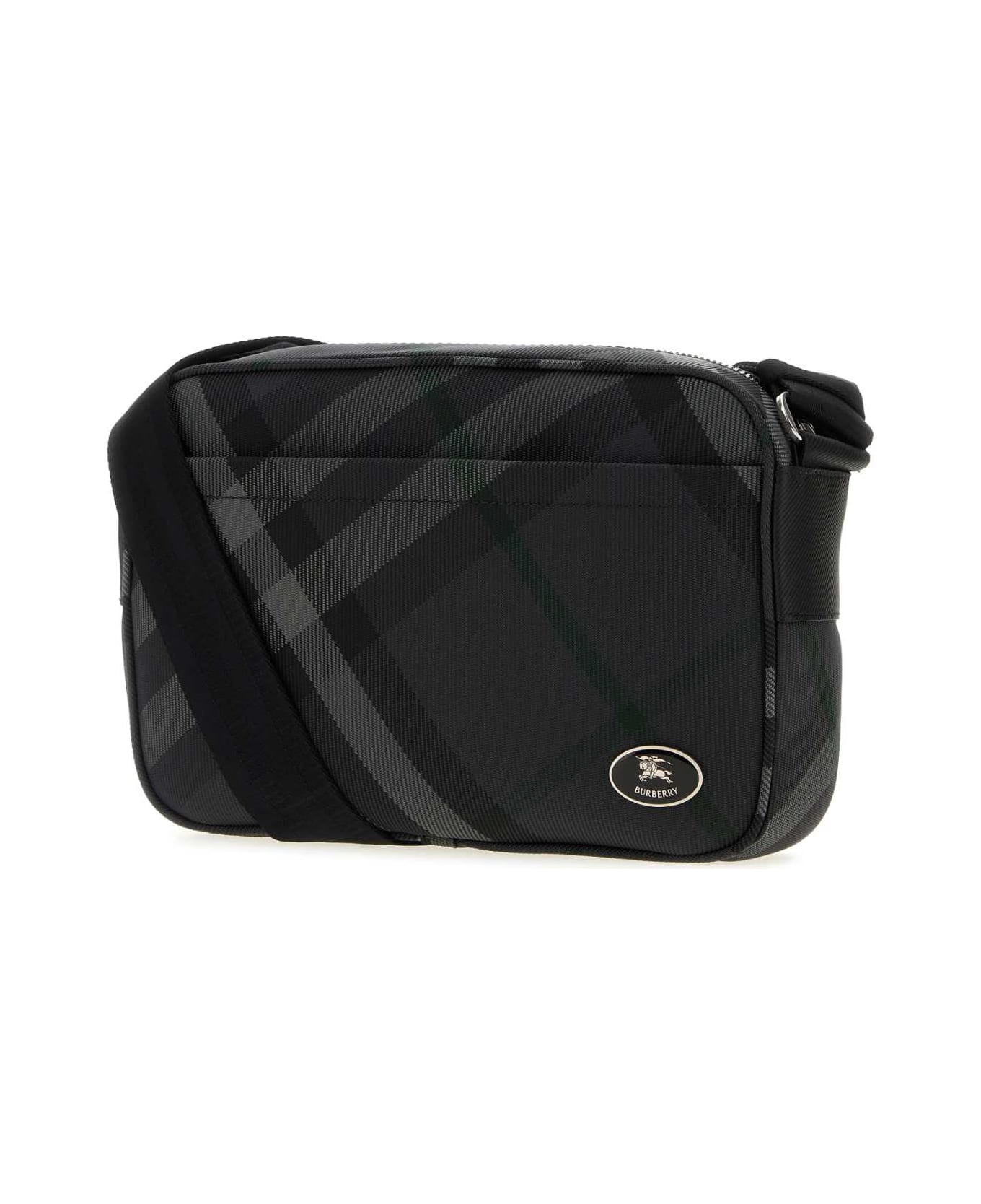 Burberry Embroidered Canvas Grid Crossbody Bag - CHARCOAL