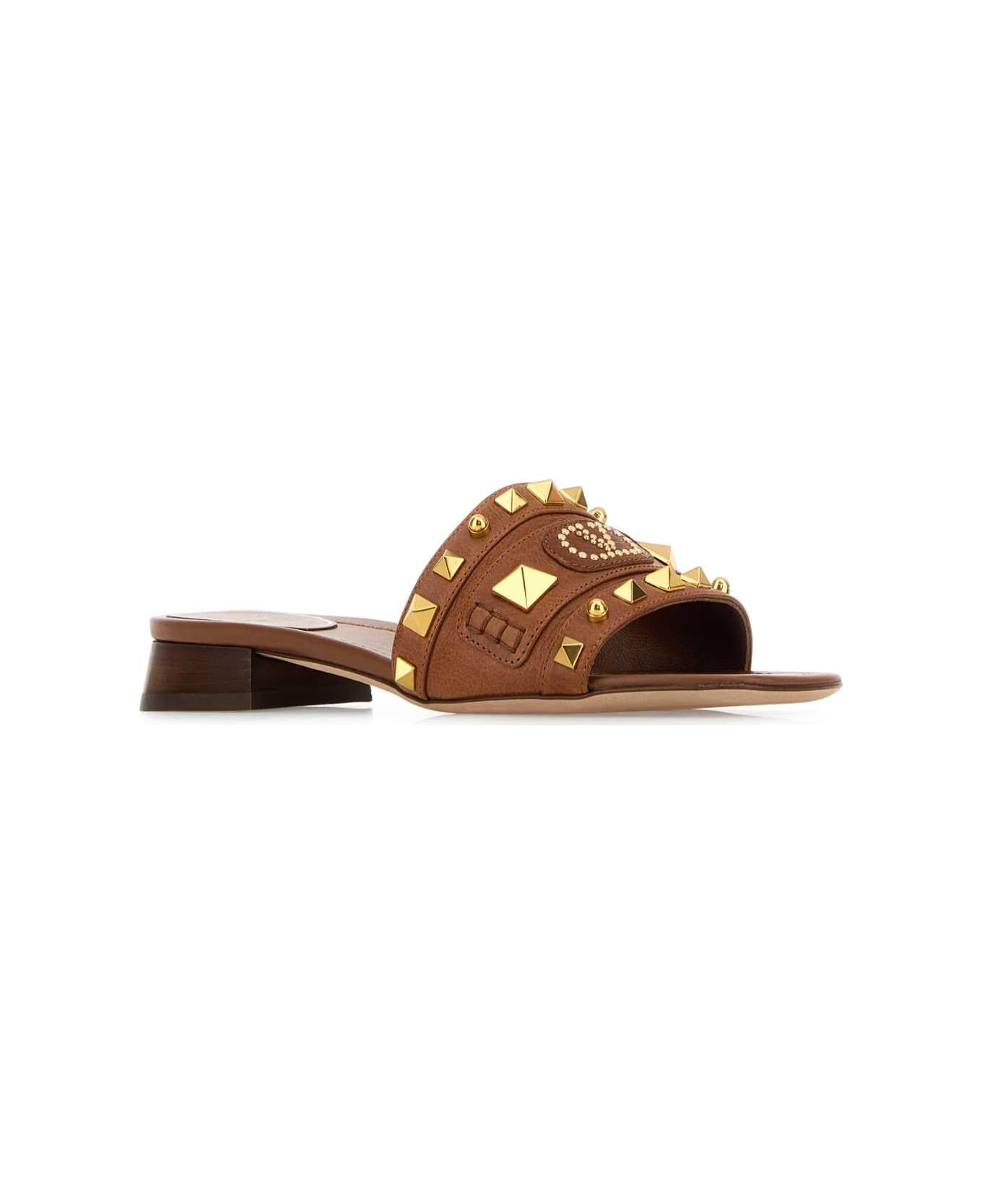 スリッポン VALENTINO CARAMEL LEATHER PLASTER CASTER SLIPPERS Valentino Garavani Caramel Leather Plaster Caster Slippers
