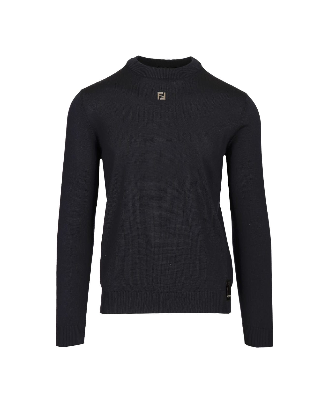 Fendi Crewneck Sweater In Merino Wool - Blue