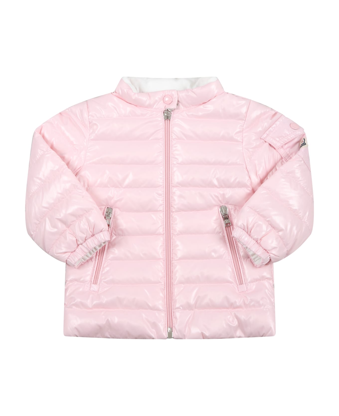 Moncler Pink "paulas" Jacket For Baby Girl With Logo Patch - Pink