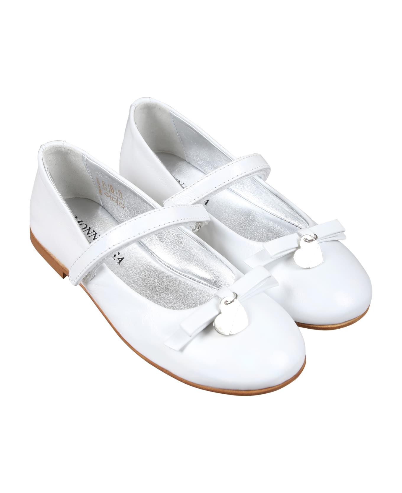 Monnalisa White Ballet Flat For Girl With Bow - White シューズ