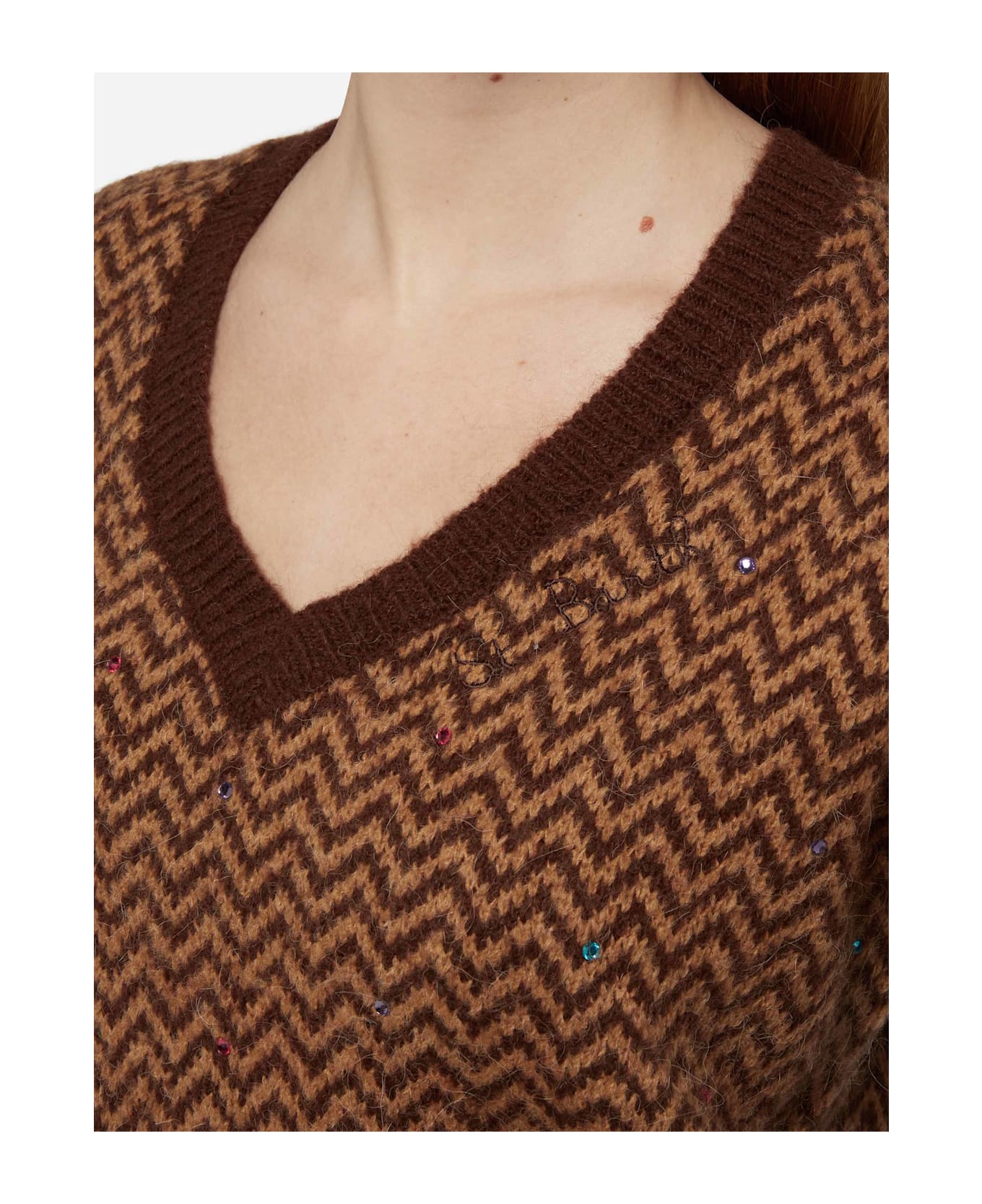 MC2 Saint Barth Woman Cropped Sweater With Argyle Pattern - BROWN