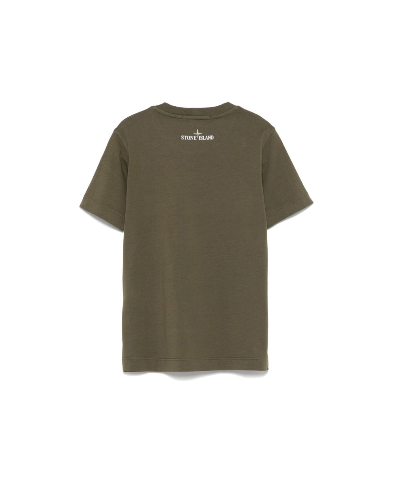 Stone Island Junior Green T-shirt With Maxi Logo Print On The Front And Logo Lettering On The Rear In Cotton Boy - Green