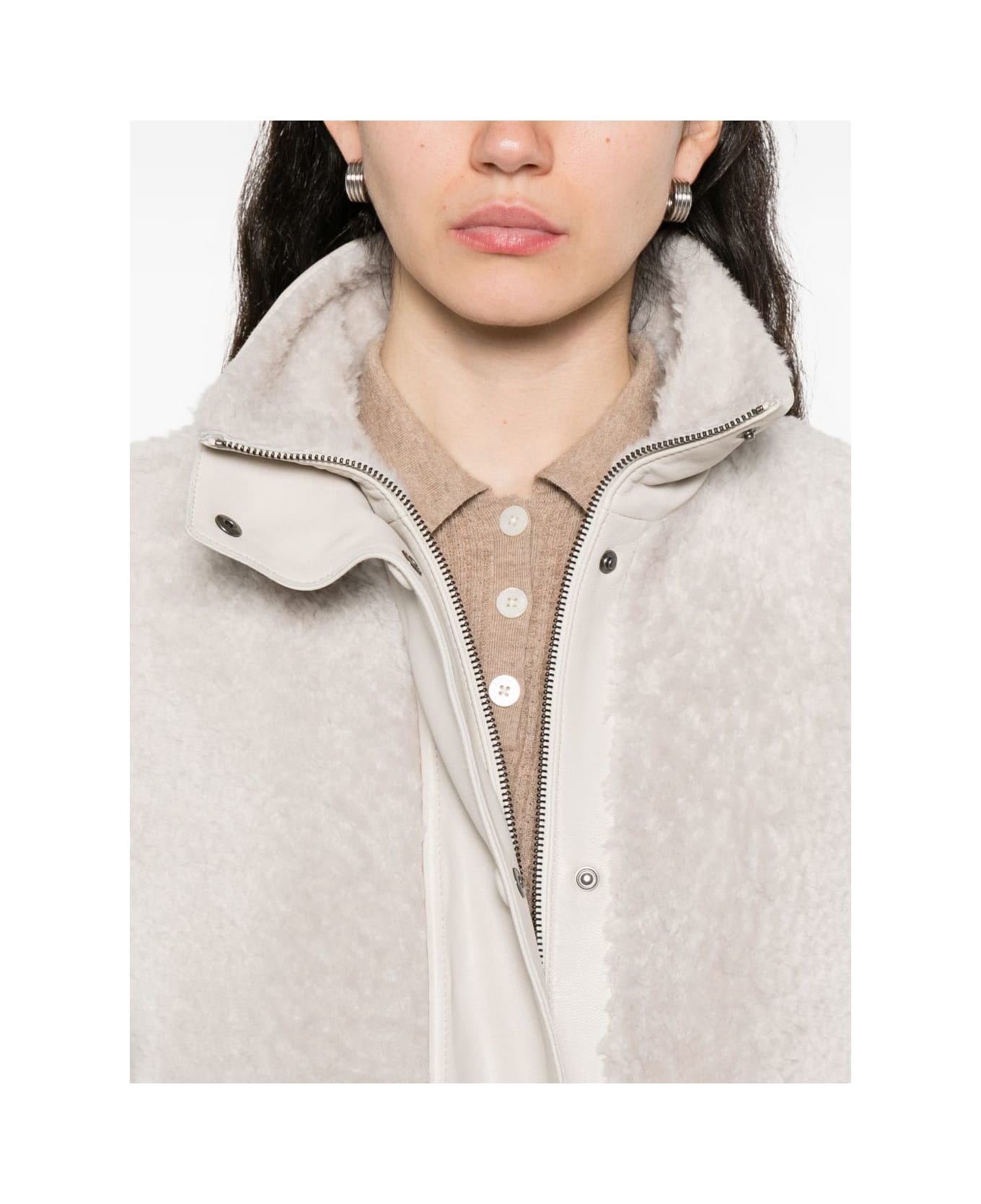 Emporio Armani Shearling Leather Jacket - Ivory