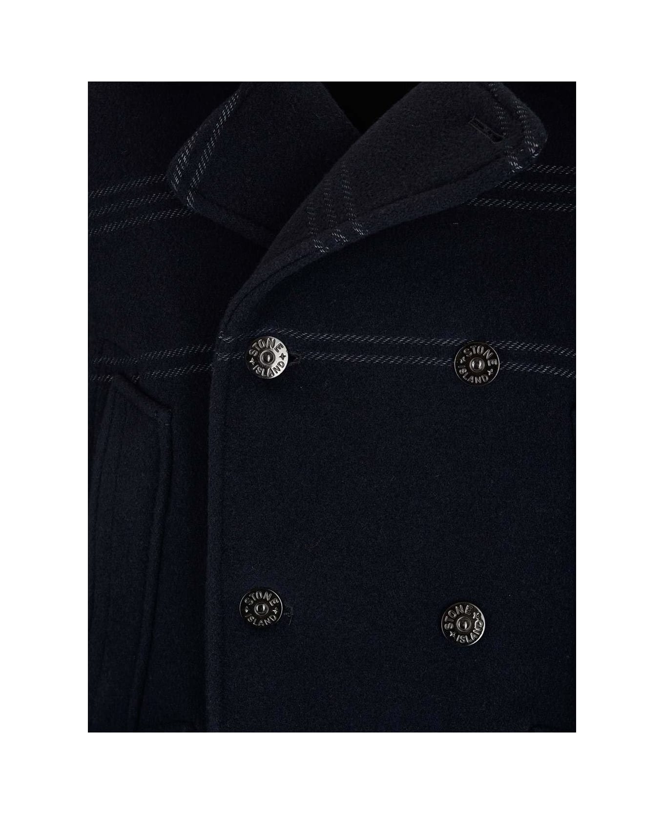 Stone Island Double-breasted Logo Patch Jacket - Navy blue