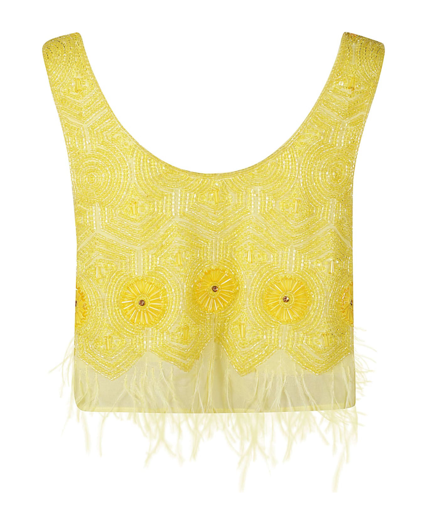 Blugirl Embroidered Fringe Detail Cropped Top - Yellow トップス