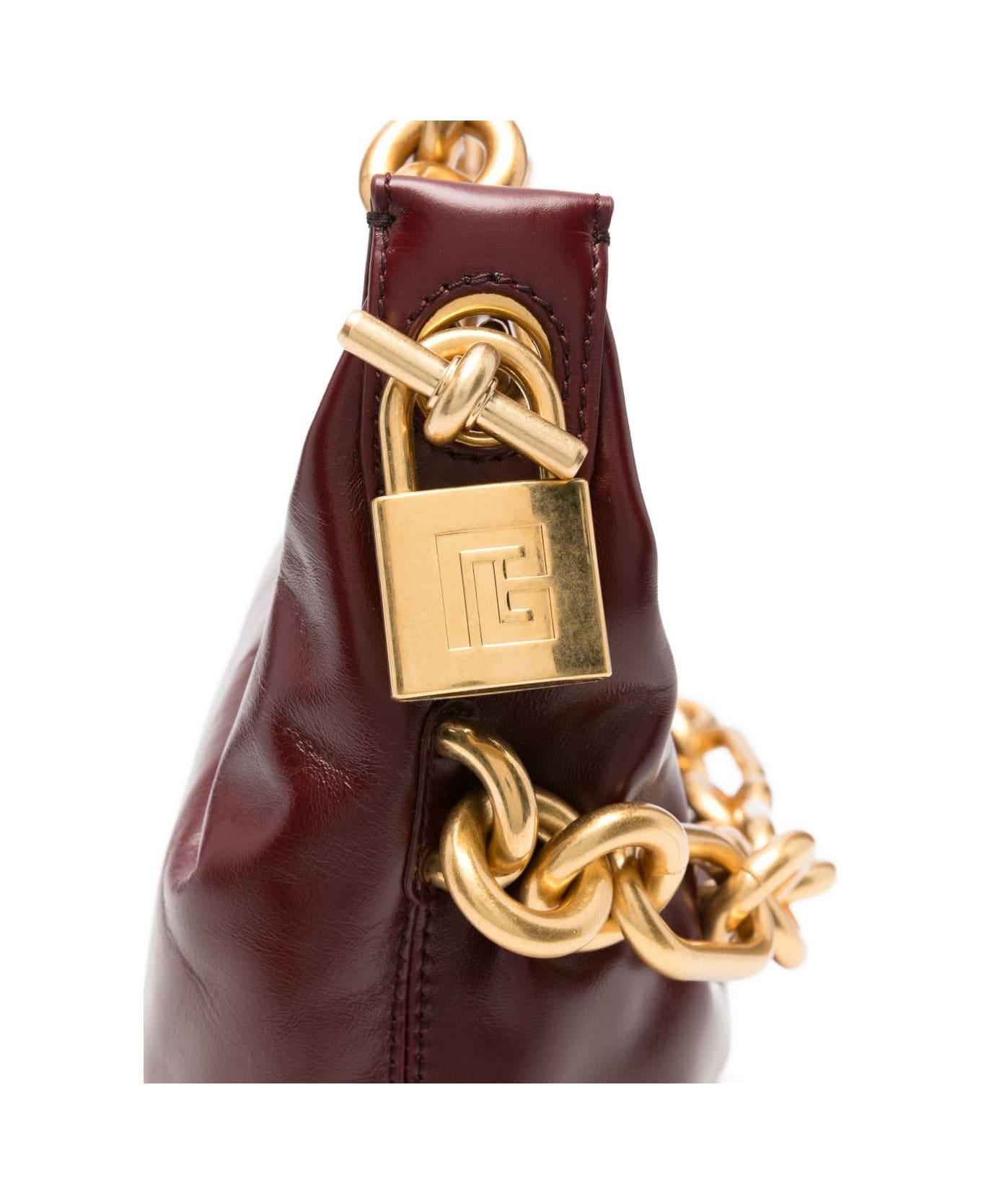 Balmain Sync Medium Leather Shoulder Bag - Bordeaux