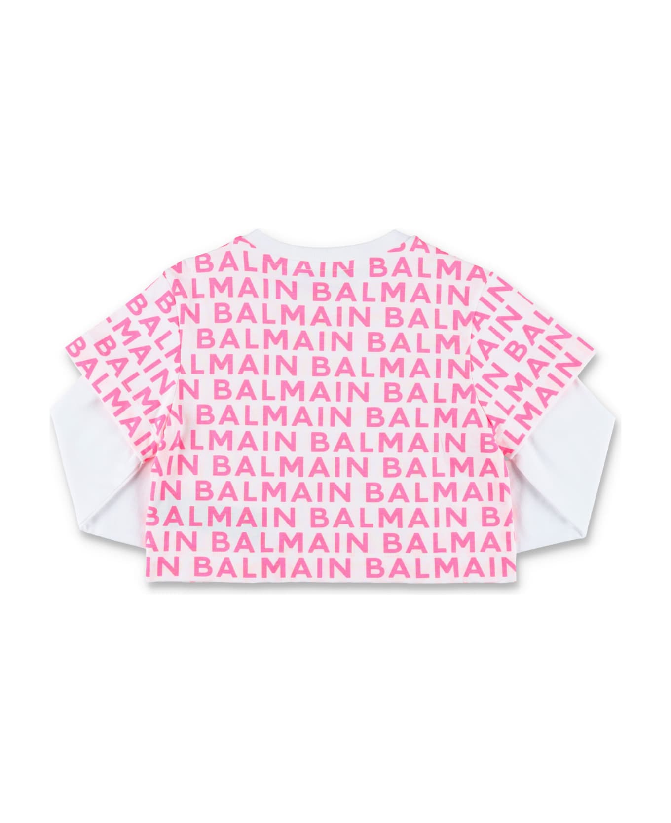 Balmain All-over Logo T-shirt - WHITE/FUCHSIA