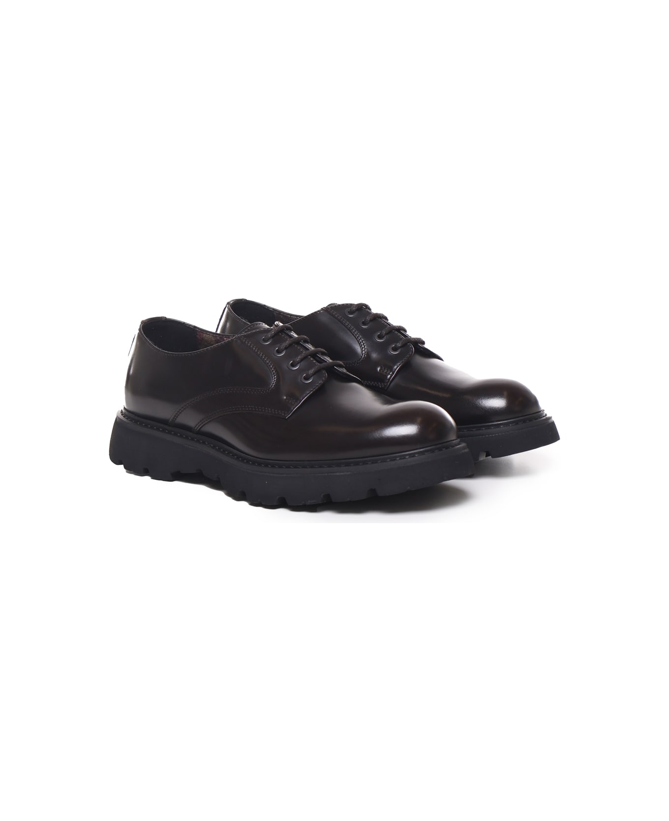 Doucal's Black Leather Lace-up Shoes With Laces - Ebony ローファー＆デッキシューズ