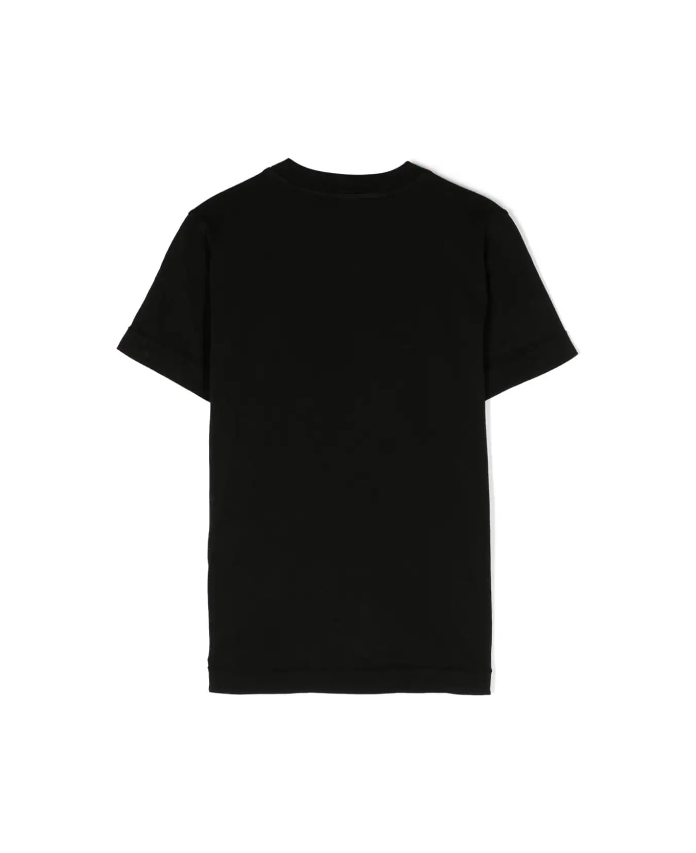 Stone Island Junior Black T-shirt With Logo Patch - Black