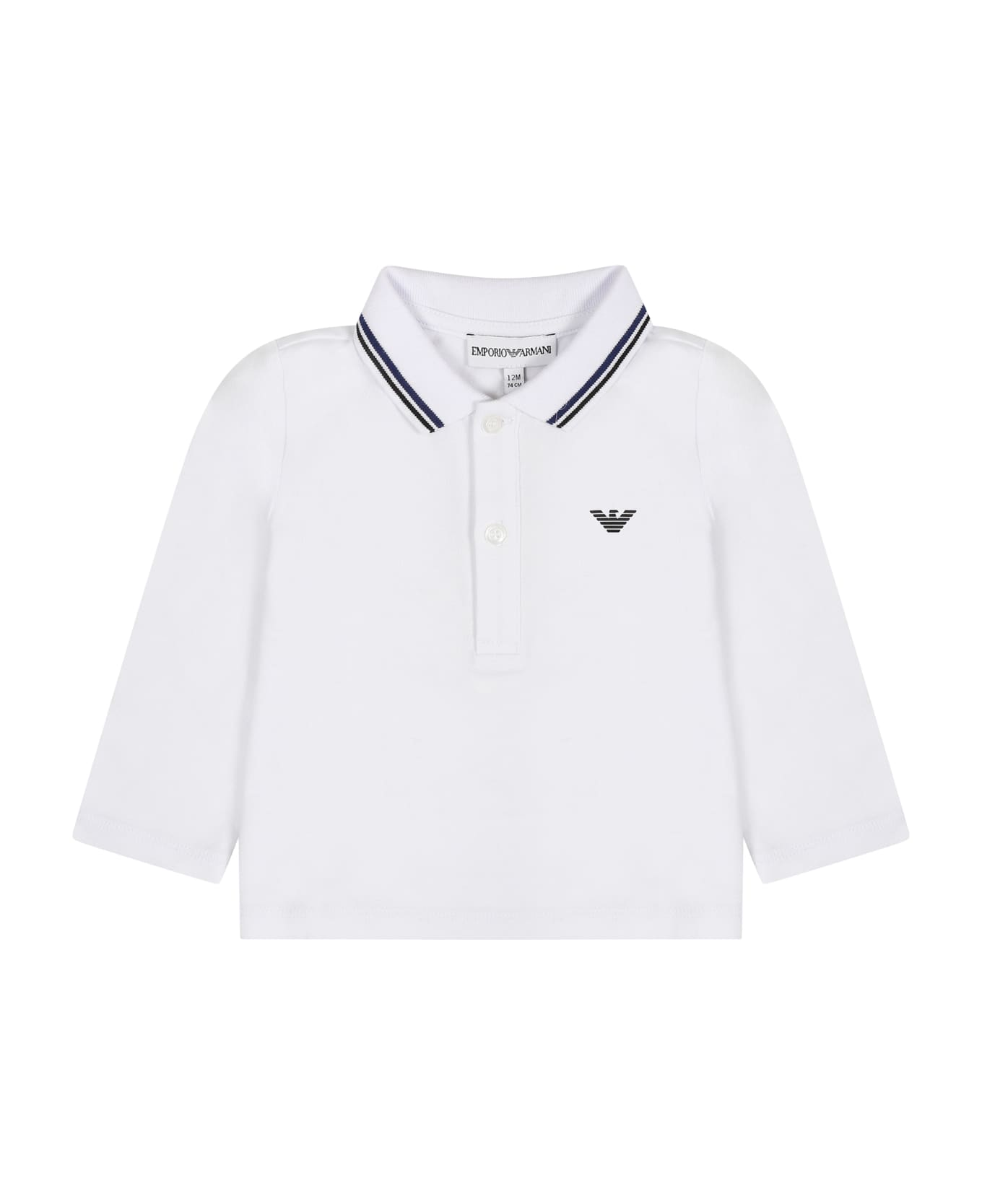Emporio Armani White Polo Shirt For Baby Boy With Logo - White