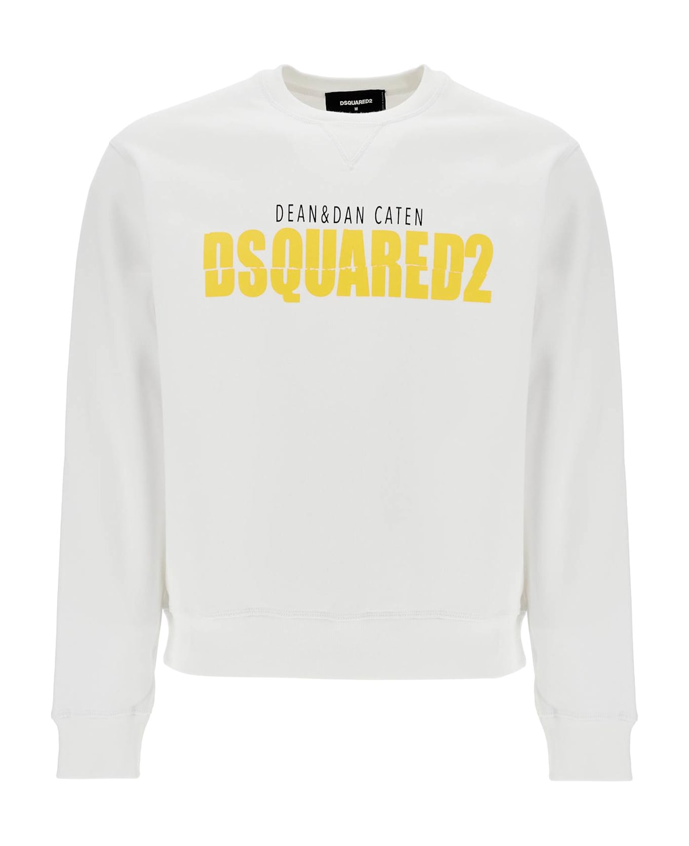 Dsquared2 White Cotton Sweatshirt With Distinctive Yellow Logo - WHITE (White)