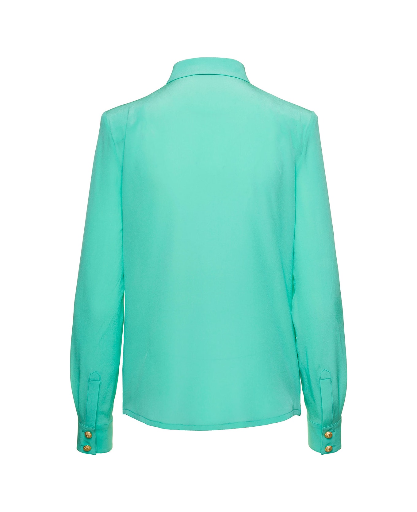 Balmain Light Blue Shirt With Jewel Buttons And Pockets In Crepe De Chine Woman - Green