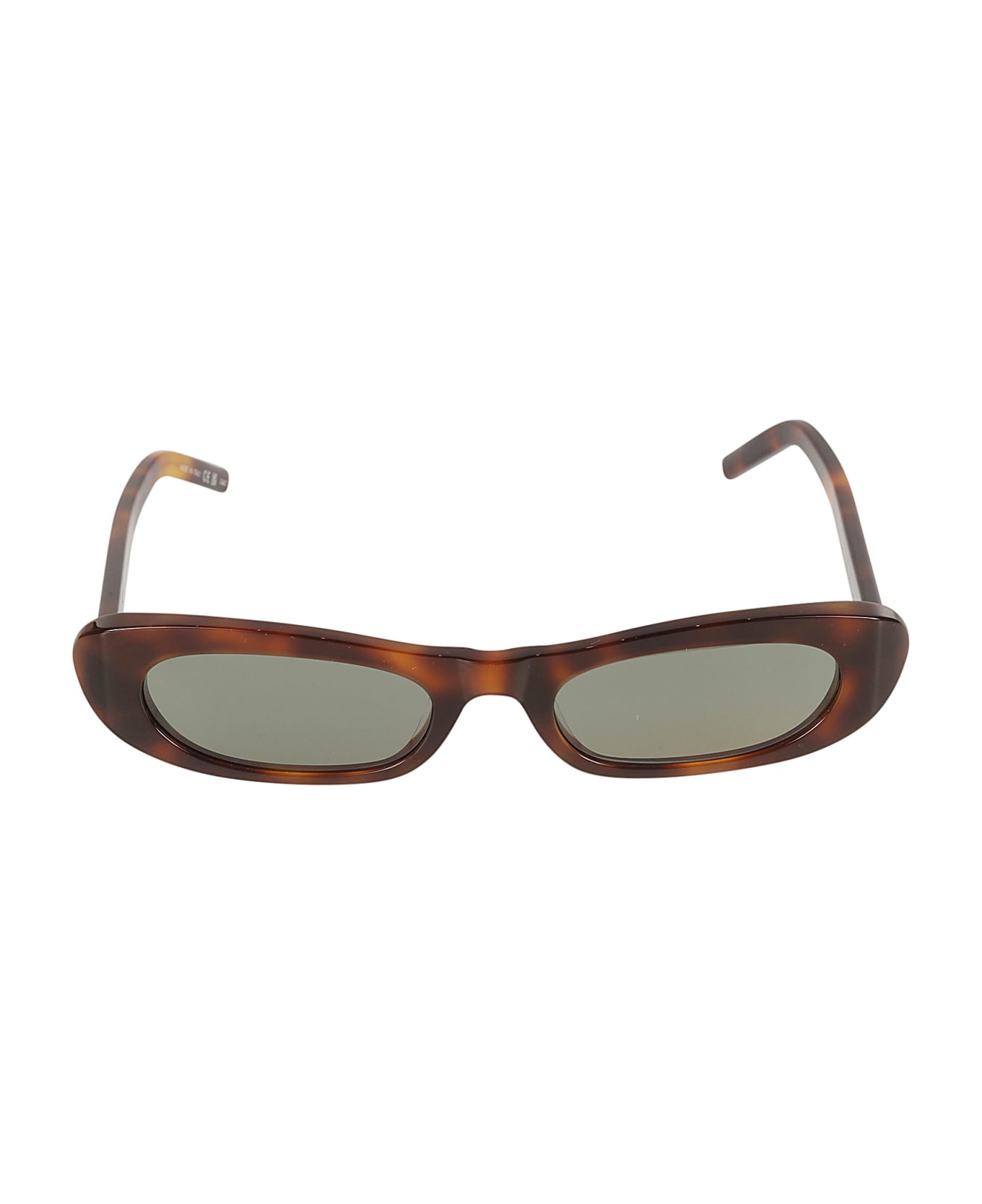 Saint Laurent Eyewear Oval Frame Flame Effect Sunglasses - Havana/Green