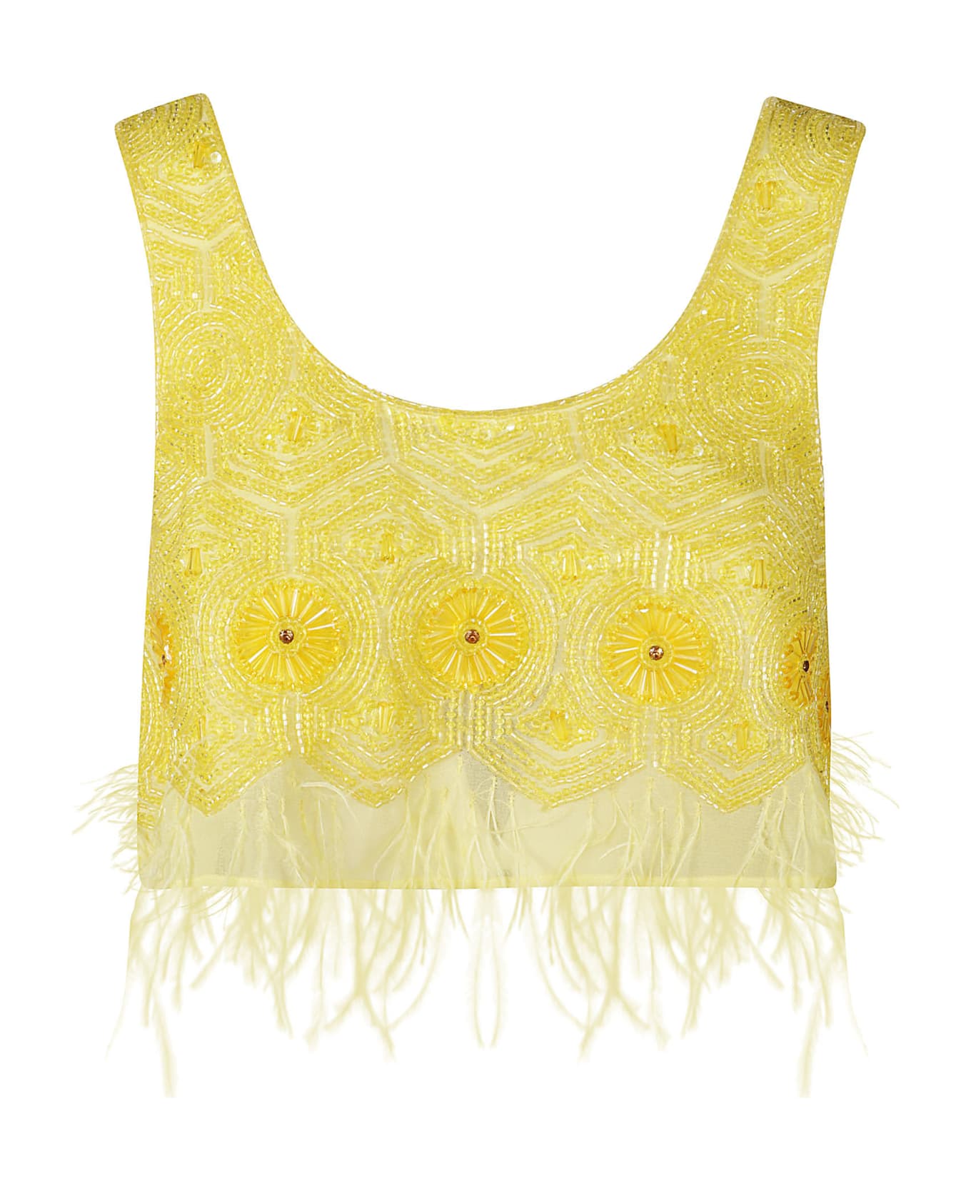 Blugirl Embroidered Fringe Detail Cropped Top - Yellow