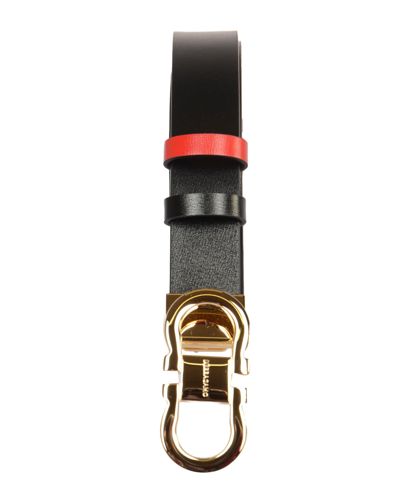 Ferragamo Double Gancini Belt - Black/Flame Red