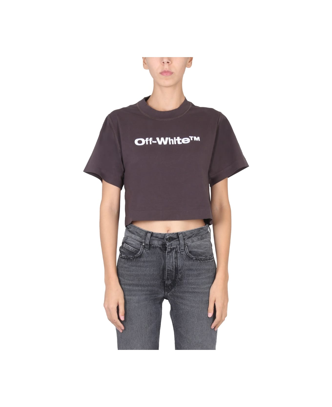 Off-White Cropped Fit T-shirt - GREY Tシャツ