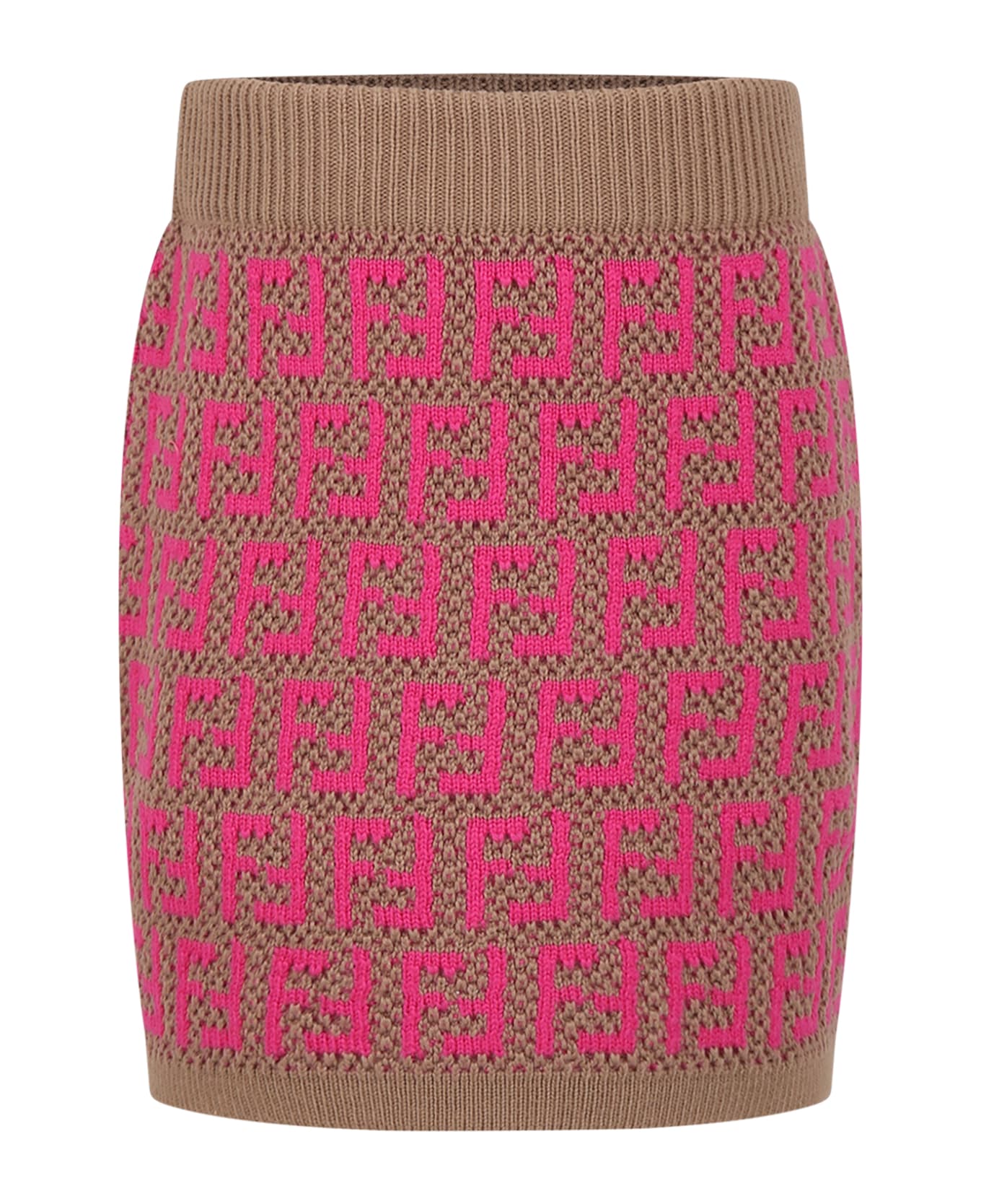 Fendi Brown Skirt For Girl With Double Ff - Fuchsia