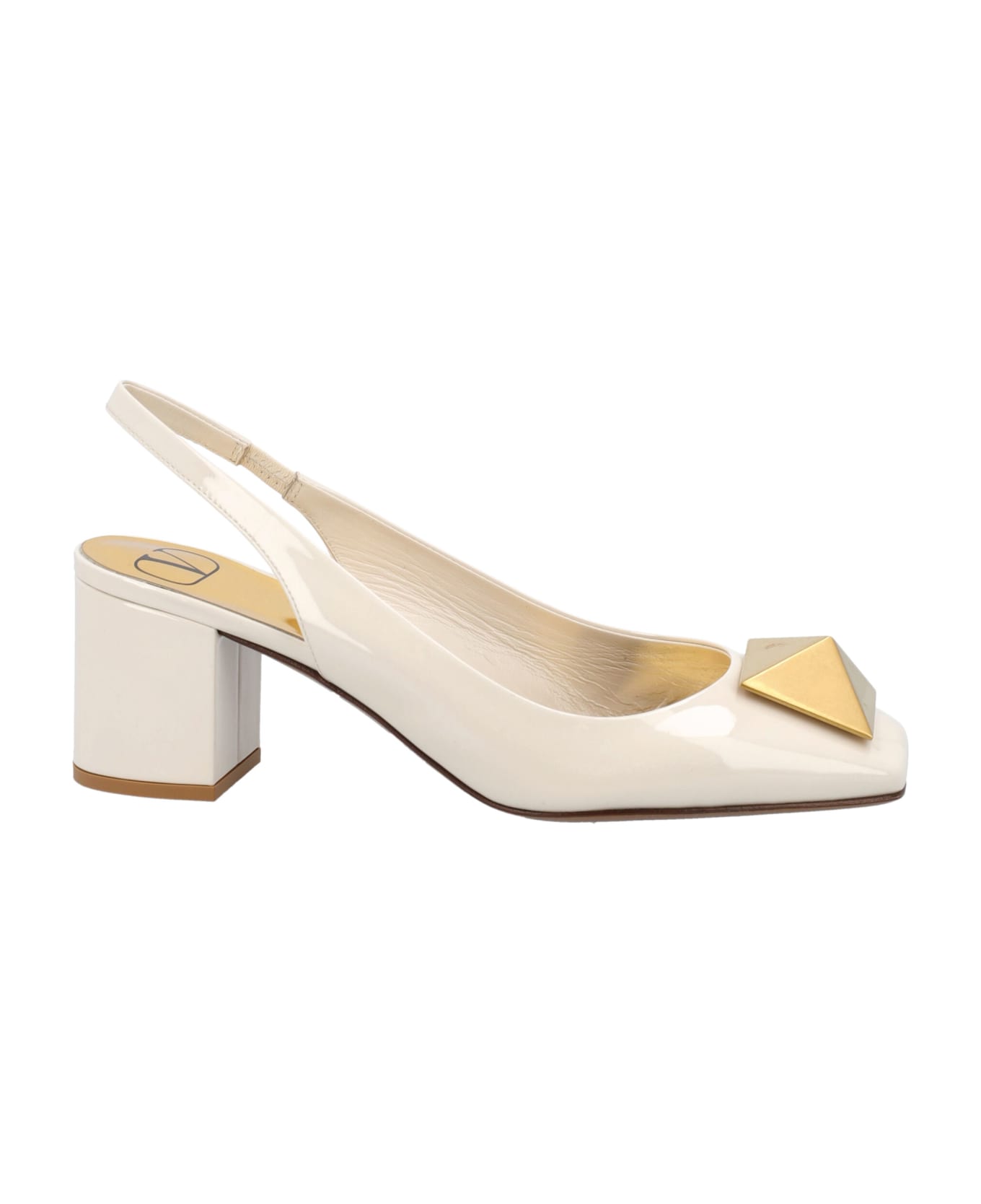 Valentino One Stud Patent Leather Slingback Pump - LIGHT IVORY